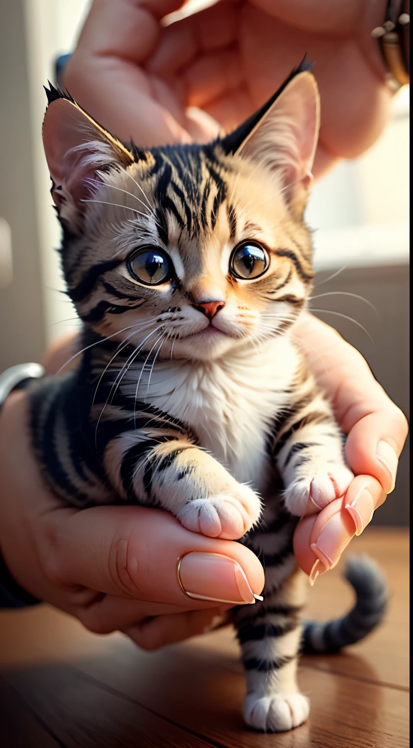 little cute cat in human hand, mini cat, Small cat