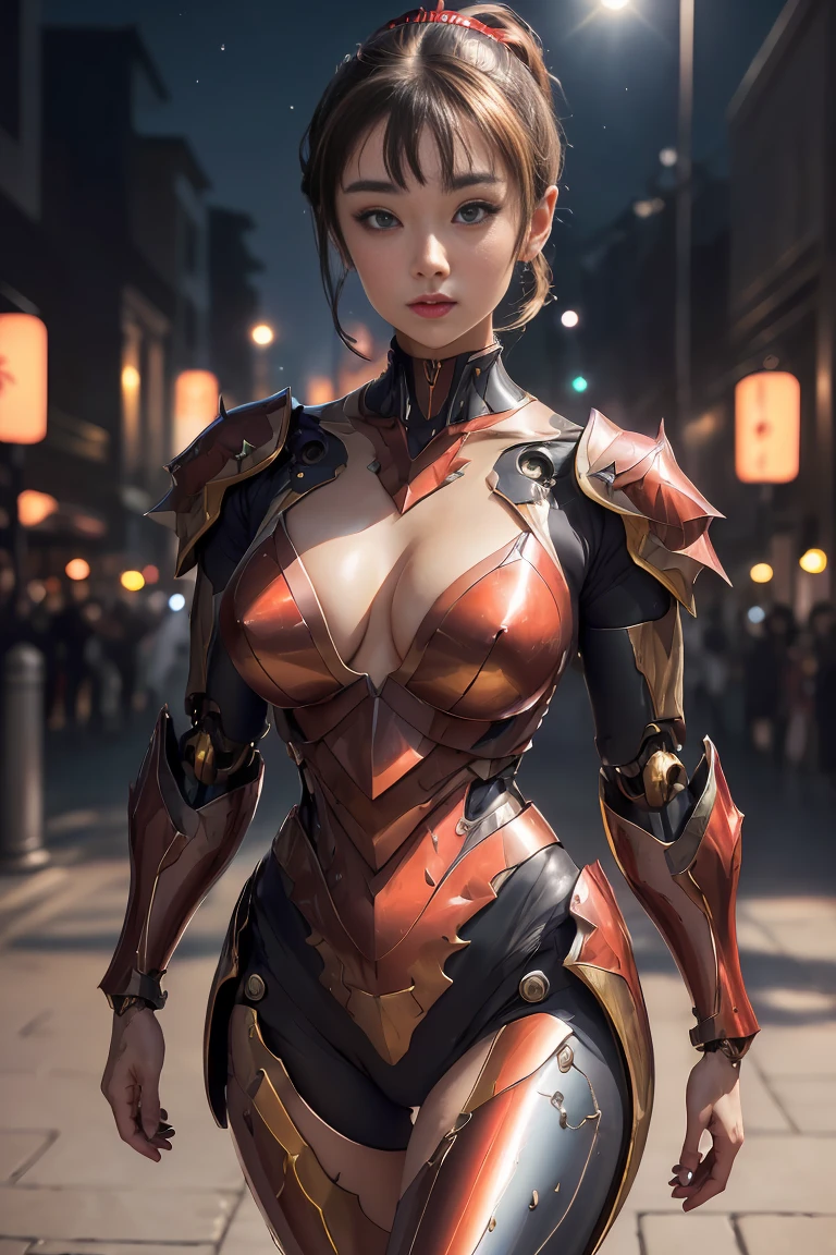 (1mecha girl:1.3, solo), (Audrey Hepburn:1.3), (a extremely pretty and beautiful Japanese woman), (sexy girl), (professional attire:1.3), (22 years old: 1.1), (walking on red carpet:1.3), (attractive random posing:1.3), (in the night royal party:1.3), (looking straight at you:1.3), (starring at you:1.3), (front view:1.3),  break, (ponytail:1.3), (shiny-black thin hair:1.2), bangs, dark brown eyes, beautiful eyes, princess eyes, (big eyes:1.3), bangs, wearing a glasses:1.3, Hair between eyes, short hair:1.3, (slender:1.1), (small-medium-breasts:0.95), (thin waist: 1.15), (detailed beautiful girl: 1.4), Parted lips, Red lips, full-make-up face, (shiny skin), ((Perfect Female Body)), (upper body image:1.3), Perfect Anatomy, Perfect Proportions, (most beautiful Korean actress face:1.3, extremely cute and beautiful Japanese actress face:1.3), BREAK, (View viewer, wearing a lovely bitch coordinate, (insanely detailed shiny-red cyborg body armor:1.3), (mecha cyborg armor:1.3), (pin-heels:1.3), detailed clothes, BREAK, (detailed royal night party background:1.2), (dark background), (Studio soft lighting: 1.3), (fake lights: 1.3), (backlight: 1.3), BREAK, (Realistic, Photorealistic: 1.37), (Masterpiece, Best Quality: 1.2), (Ultra High Resolution: 1.2), (RAW Photo: 1.2), (Sharp Focus: 1.3), (Face Focus: 1.2), (Ultra Detailed CG Unified 8k Wallpaper: 1.2), (Beautiful Skin: 1.2), (pale Skin: 1.3), (Hyper Sharp Focus: 1.5), (Ultra Sharp Focus: 1.5), (Beautiful pretty face: 1.3), (super detailed background, detail background: 1.3), Ultra Realistic Photo, Hyper Sharp Image, Hyper Detail Image,, full body shot, gigantic breasts