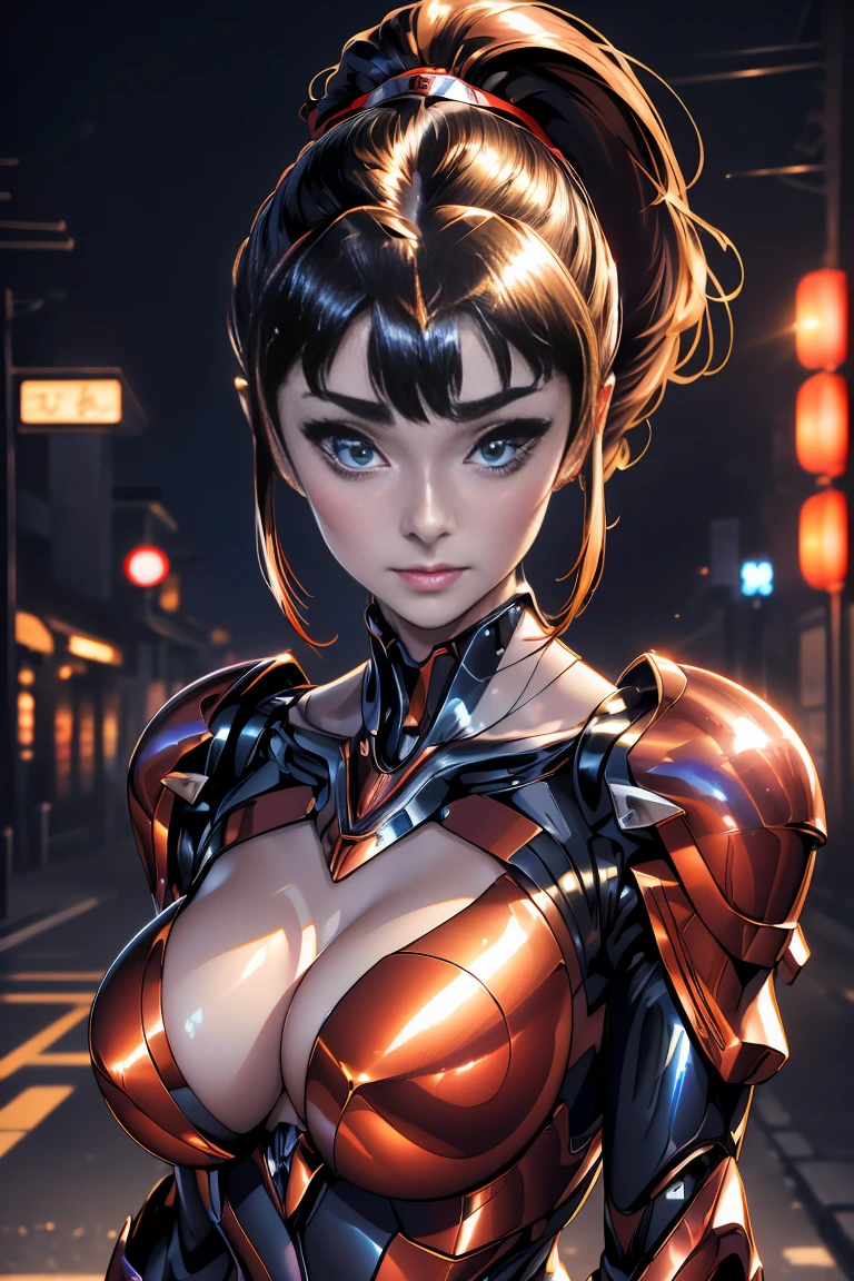 (1mecha girl:1.3, solo), (Audrey Hepburn:1.3), (a extremely pretty and beautiful Japanese woman), (sexy girl), (professional attire:1.3), (22 years old: 1.1), (walking on red carpet:1.3), (attractive random posing:1.3), (in the night royal party:1.3), (looking straight at you:1.3), (starring at you:1.3), (front view:1.3),  break, (ponytail:1.3), (shiny-black thin hair:1.2), bangs, dark brown eyes, beautiful eyes, princess eyes, (big eyes:1.3), bangs, wearing a glasses:1.3, Hair between eyes, short hair:1.3, (slender:1.1), (small-medium-breasts:0.95), (thin waist: 1.15), (detailed beautiful girl: 1.4), Parted lips, Red lips, full-make-up face, (shiny skin), ((Perfect Female Body)), (upper body image:1.3), Perfect Anatomy, Perfect Proportions, (most beautiful Korean actress face:1.3, extremely cute and beautiful Japanese actress face:1.3), BREAK, (View viewer, wearing a lovely bitch coordinate, (insanely detailed shiny-red cyborg body armor:1.3), (mecha cyborg armor:1.3), (pin-heels:1.3), detailed clothes, BREAK, (detailed royal night party background:1.2), (dark background), (Studio soft lighting: 1.3), (fake lights: 1.3), (backlight: 1.3), BREAK, (Realistic, Photorealistic: 1.37), (Masterpiece, Best Quality: 1.2), (Ultra High Resolution: 1.2), (RAW Photo: 1.2), (Sharp Focus: 1.3), (Face Focus: 1.2), (Ultra Detailed CG Unified 8k Wallpaper: 1.2), (Beautiful Skin: 1.2), (pale Skin: 1.3), (Hyper Sharp Focus: 1.5), (Ultra Sharp Focus: 1.5), (Beautiful pretty face: 1.3), (super detailed background, detail background: 1.3), Ultra Realistic Photo, Hyper Sharp Image, Hyper Detail Image,, full body shot, gigantic breasts