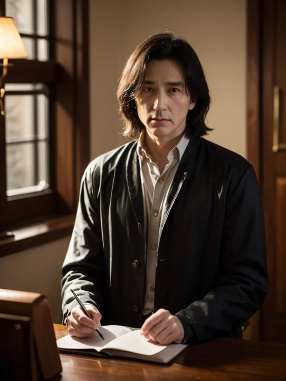 Professor Severus Snape,Desk,overtime,with a tired look,