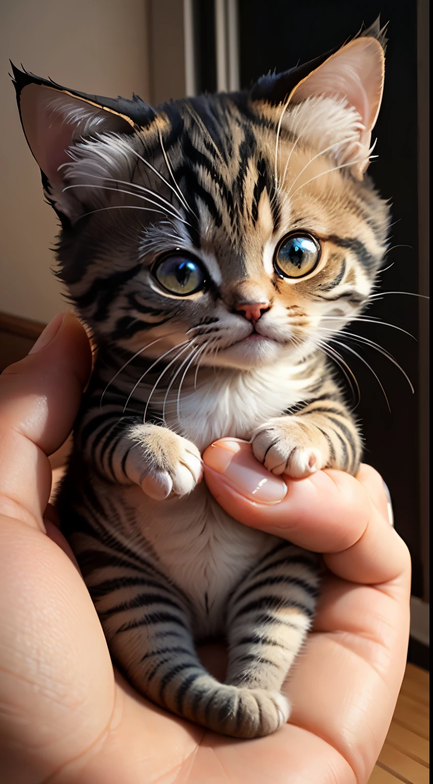 little cute cat in human hand, mini cat, Small cat
