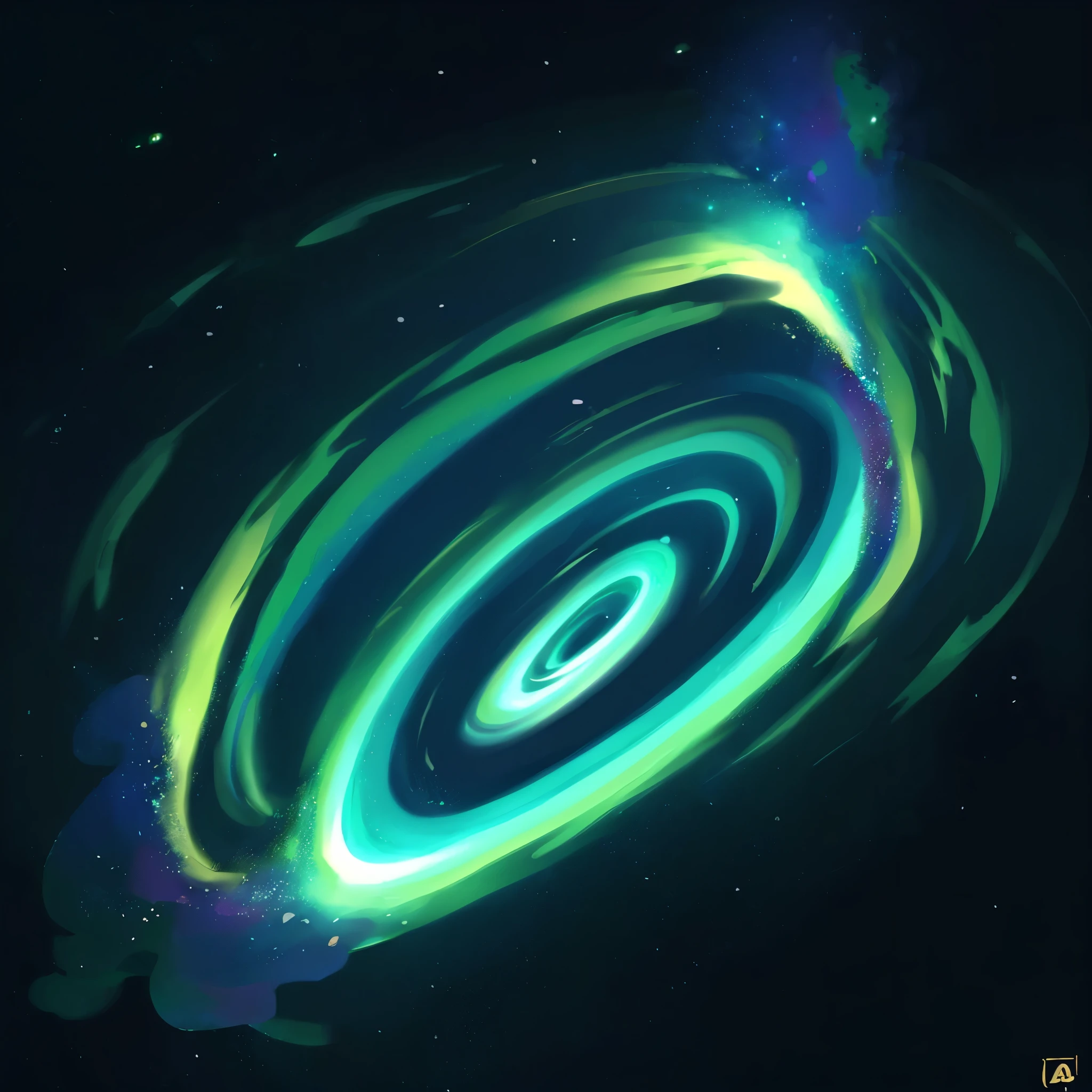 (((Green galaxy, swirling galaxy))), stars, deep black space, by bebebebebe, by lostgoose, by goonie-san 