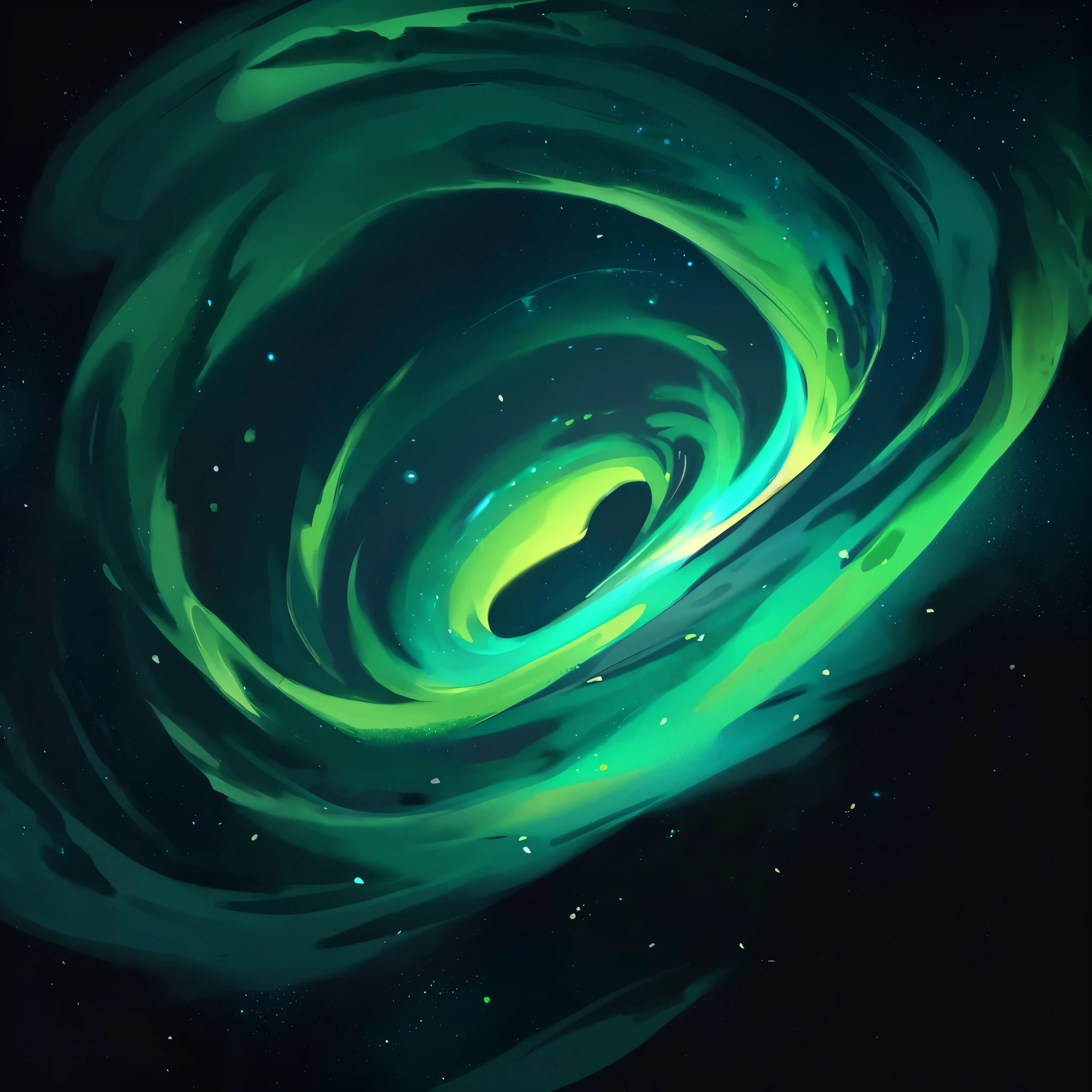 (((Green galaxy, swirling galaxy))), stars, deep black space, by bebebebebe, by lostgoose, by goonie-san