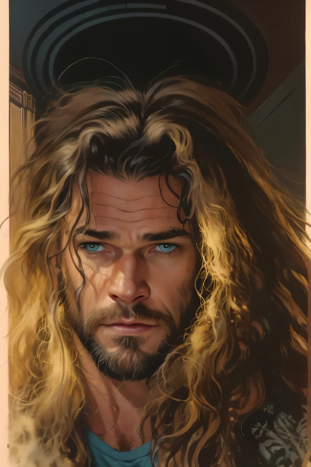 a drawing of a man with long hair and a beard, portrait of fin wildcloak, martin ansin artwork portrait, martin ansin, painted portrait of rugged zeus, marc silvestri, david baldeon comic art, asgardian, drew struzan tomasz alen kopera, chris hemsworth portrait, joshua middleton comic art, portrait of doc savage