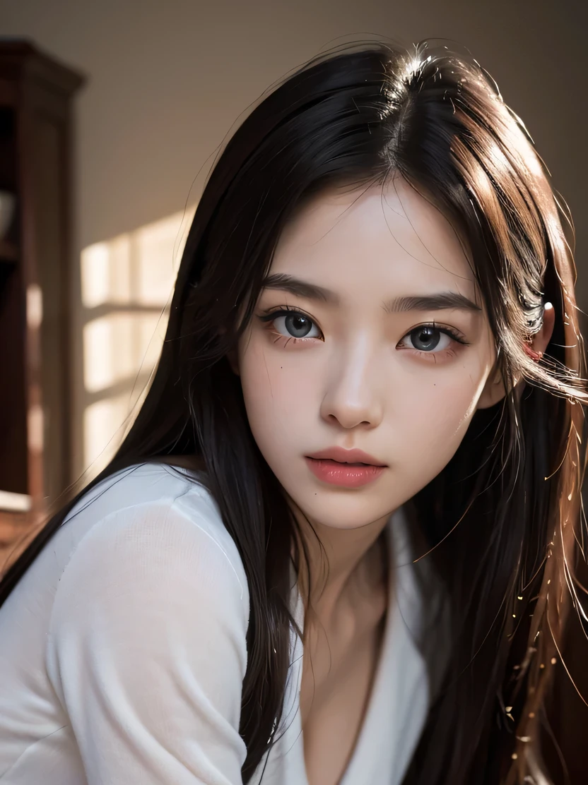 ((masterpiece、highest quality、genuine、Super detailed、High resolution、photogenuineistic、sharp focus、cinematic lighting))、Stunning portrait of a beautiful woman、focus from the chest up、high color saturation、high contrast、Fashion model 25 years old、[[[[waist]]]]、[[[[head]]]]、[[[[up to the shoulders]]]]、perfect eyes、perfect iris、perfect lips、perfect teeth、perfect skin、soft front light、shine、Easy underwear