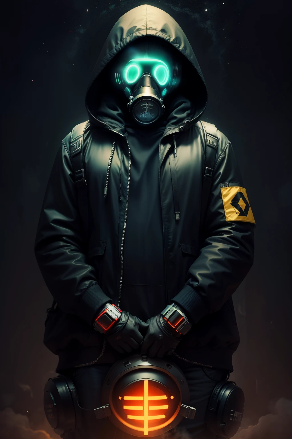 Music　The End of the Universe　Man in a hood　Wearing a full-scale gas mask　neons