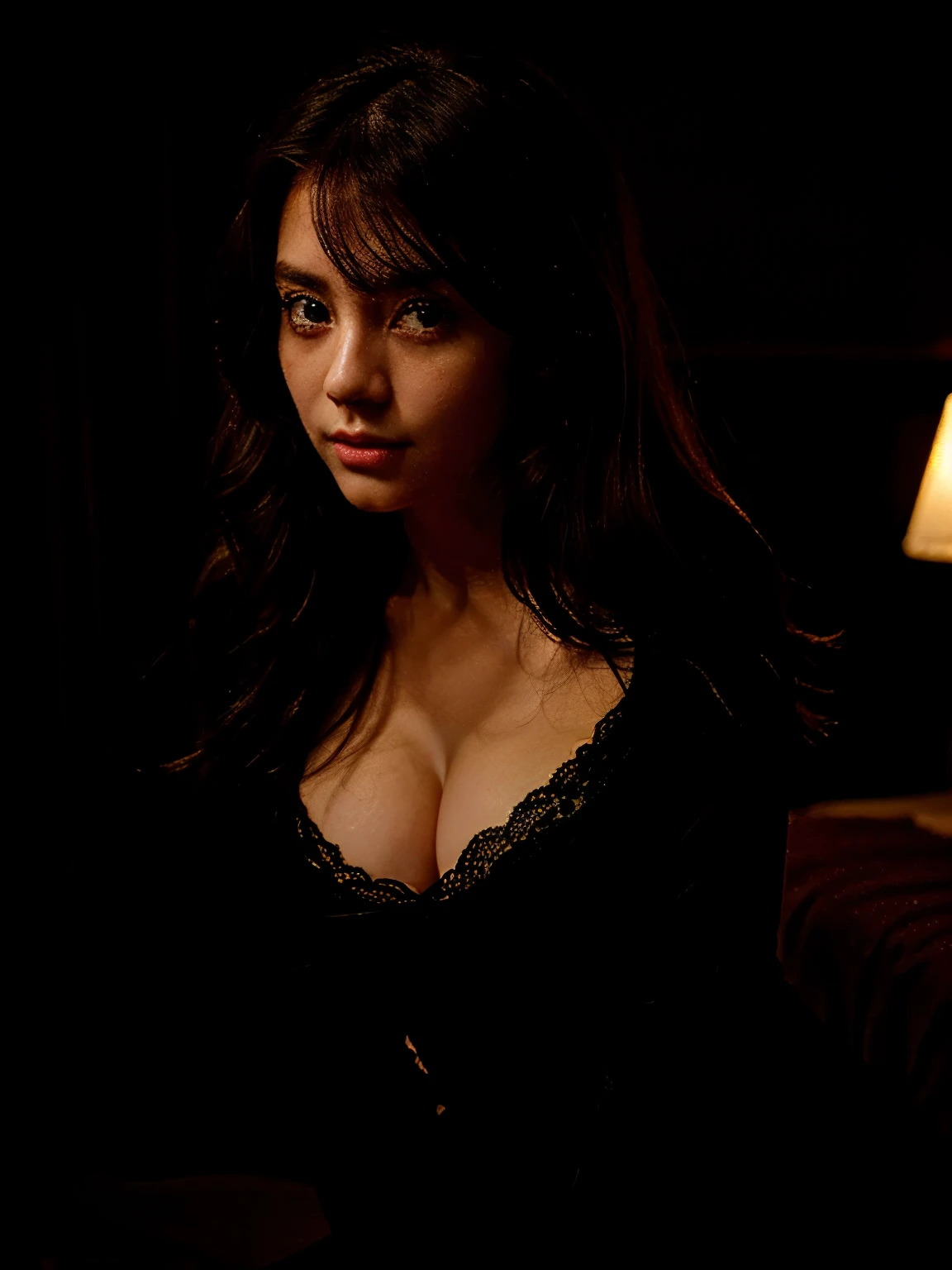 (high resolution,masterpiece:1.2),ultra-detailed,(photorealistic:1.37),Korean-Russian girl with,beautiful, big eyes, focused all body, a sexy expression, beautiful face, sexy black dress, front the camera, different poses