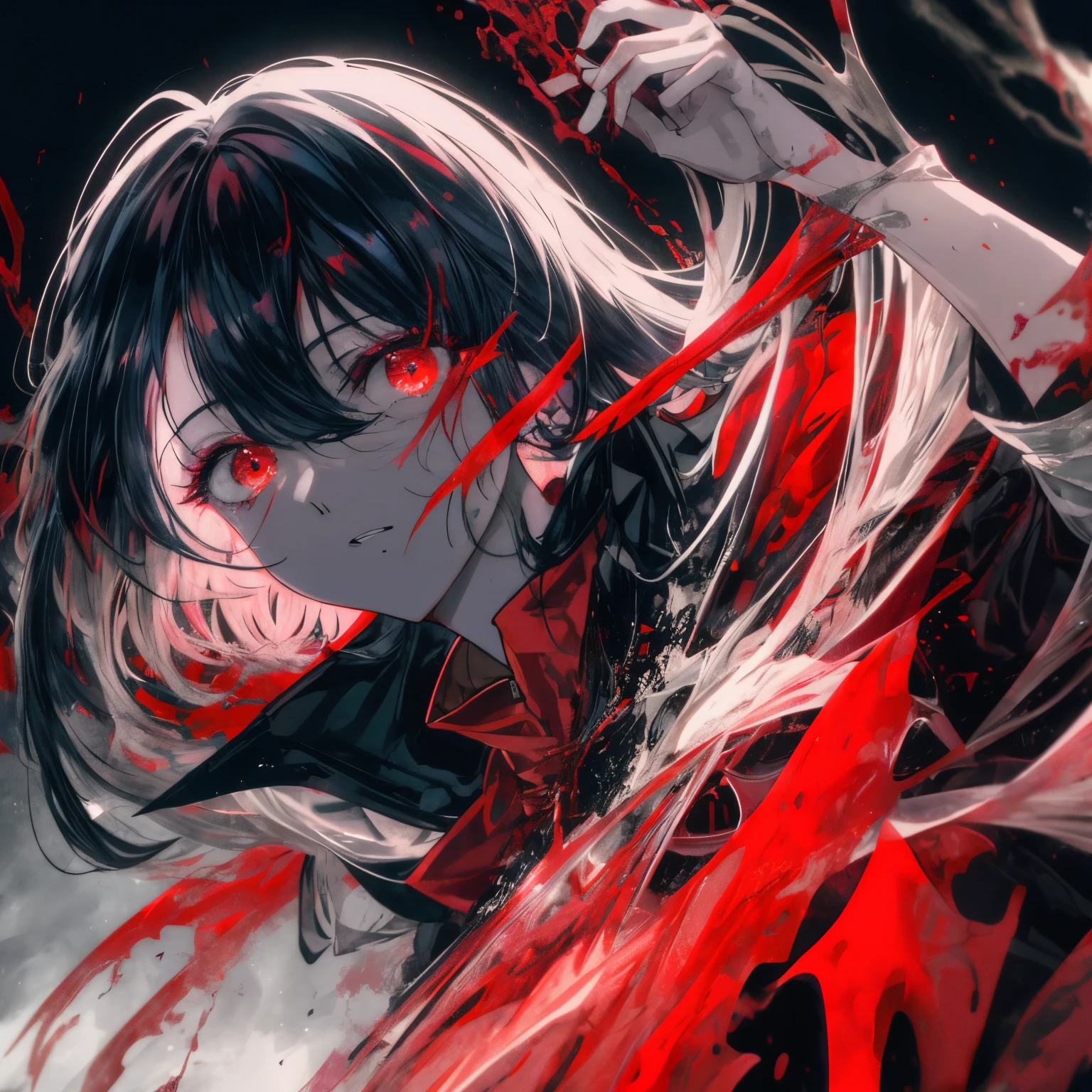 a closeup of a, big eyes, eyes, compound eyes, Unique students, Unusual pupils,Kaneki, Monochrome, Radioactive light, anime2018::1, Red::1, Neon color::1,, Part 1.5, detaled face, ultra quality, Ultra Graphics, Flowering 1.0, l vampire, depression, ultra realistis, Anime IRL,Anime boy, Dark Style, HDR, RTX, The body crumbles , Detailed Face,soft-lighting, makoto sinkai,Digital Painting,looking up at the camera", 8K, extra limbs,big dreamy eyes,blurry, Smooth soft skin, Cloned face, Symmetrical,neon liquid, leaks from the eyes,anime art,photo, Face cracking , .......key: Red, blood from the eyes, Realistic, Realistic light, Realistic anime, realistic shadows, Liquid, dripping from a tree,depressive, Clouds, Sakura, spider lily , A detailed eye, eyes focus, Lashes, fluffy lower eyelashes:1.5, pale face, Very red eyes, gloomy atmosphere, Scary picture, woods, mist, Neon Red Liquid, flowing down from the trees, Dark atmosphere, The body crumbles, braids, Sateen, blood on the ground, fire, eye closeup,The Better Generation, Ultra Generation, Generation 3000, 2048×2048......., Face detailing, Detailing clothes, Symmetrical balance, Tokyo Ghoul, l vampire, Kaneki, Anime 2020, Water and sky, black hair,Detailed hair, Tokyo Ghoul, Kaneki, l vampire, Depressive art, depression, ennui, Sadness, cry, pain, Black smoke, Black Energy, Tentacles, Kagune, bloods, blood on the face, A sea of blood, fetters, barbed wire, fire, Wide-angle camera, lots of fine detail, spider lily, Sakura, Sweet, Scalopendra, Black background, Hole in the case, Dead Inside, Dead Art, lying on the grass, Manga style, comic style, Multiple frames, The body is destroyed, Manga page, Eyes are everywhere, Lots of eyes in the background, Drawing of Ishida sui, art of Ishida sui, in the style of Ishida sui, Two people, in full growth, depressive posture, Pau flowers