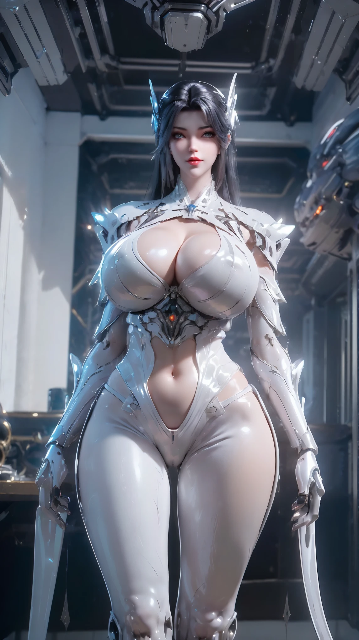 UPPER BODY,CLOSE UP HALF BODY,SOLO,(BEAUTY BLACK HAIRSTYLE,MECHA PHOENIX HELMET), (HUGE FAKE BREASTS,BUSTY,CLEAVAGE,MUSCLE ABS,NSFW CONTENT:1.5), ((WEAR BLACK,WHITE SHINY MODERN FUTURISTIC MECHA SKIMPY MINI BIKINI:1.5)),(CURVY VOLUPTUOUS BODY MATURE WOMAN:1.5), (SWEATY GLOSSY BODYSKIN:1.5), (LOOKING AT VIEWER:1.6),(HALLROOM OF FUTURISTIC SPACE STATION:1), (PHOTOREALSITIC:1.4), (ULTRA-DETAILLIERT), (TOP-QUALITY), (BEST SHADOWS), (​MASTERPIECE), BRIGHT LIGHT IN ROOM, HYPER TEXTURE, (4X MSAA), ((UNREAL ENGINE 5 RENDER)), PHYSICALLY-BASED RENDERING, ULTRA HIGHT DEFINITION, 16K, 1080P.