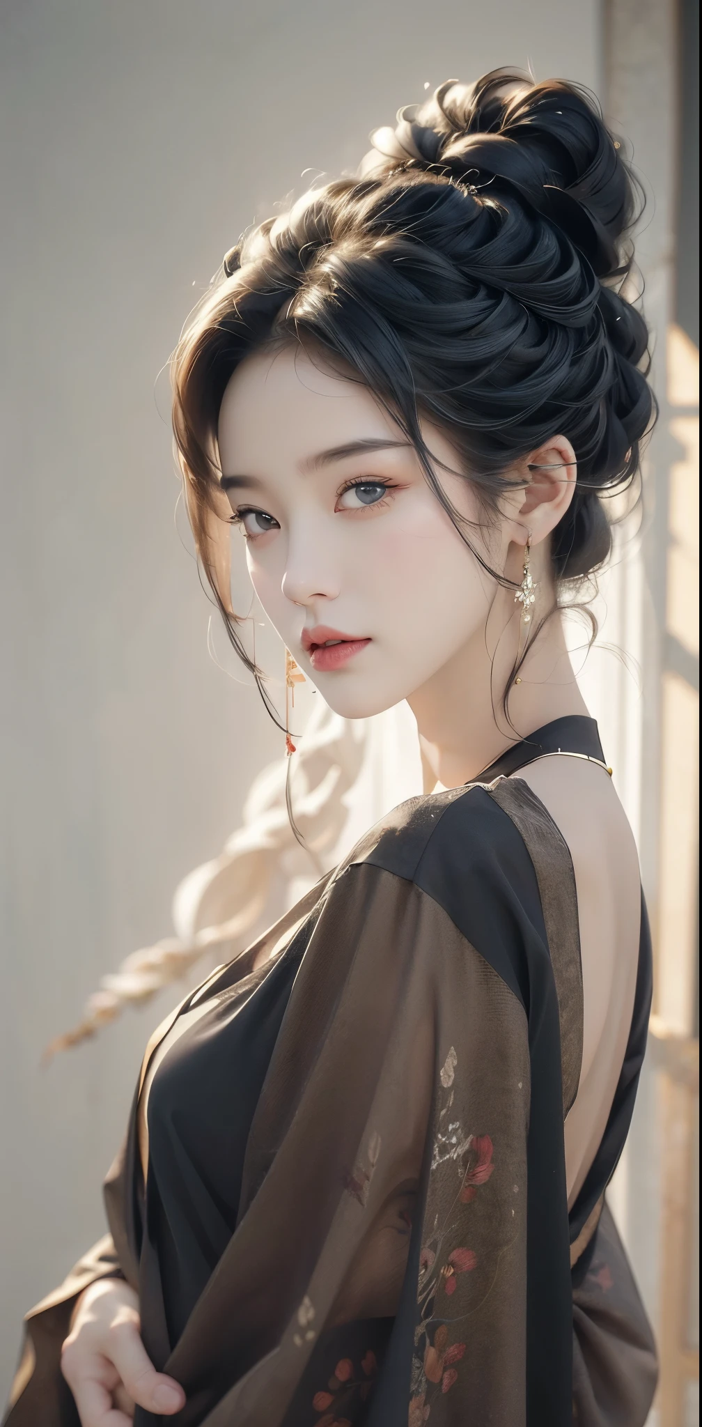 Masterpiece, 1 Beautiful Girl, Detailed Eyes, Swollen Eyes, Top Quality, Ultra High Resolution, (Reality: 1.4), Original Photo, 1Girl, Cinematic Lighting, Japanese, Asian Beauty, Korean, Very Beautiful, Beautiful Skin, Slender, Body Facing Front, (Ultra Realistic), (High Resolution), (8 K), (very detailed), (best illustration), (beautifully detailed eyes), (super detailed), detailed face, looking at viewer, facing straight ahead, neat clothes, sleeveless, short hair, black hair, 46 point slanted bangs, white background, neat room,