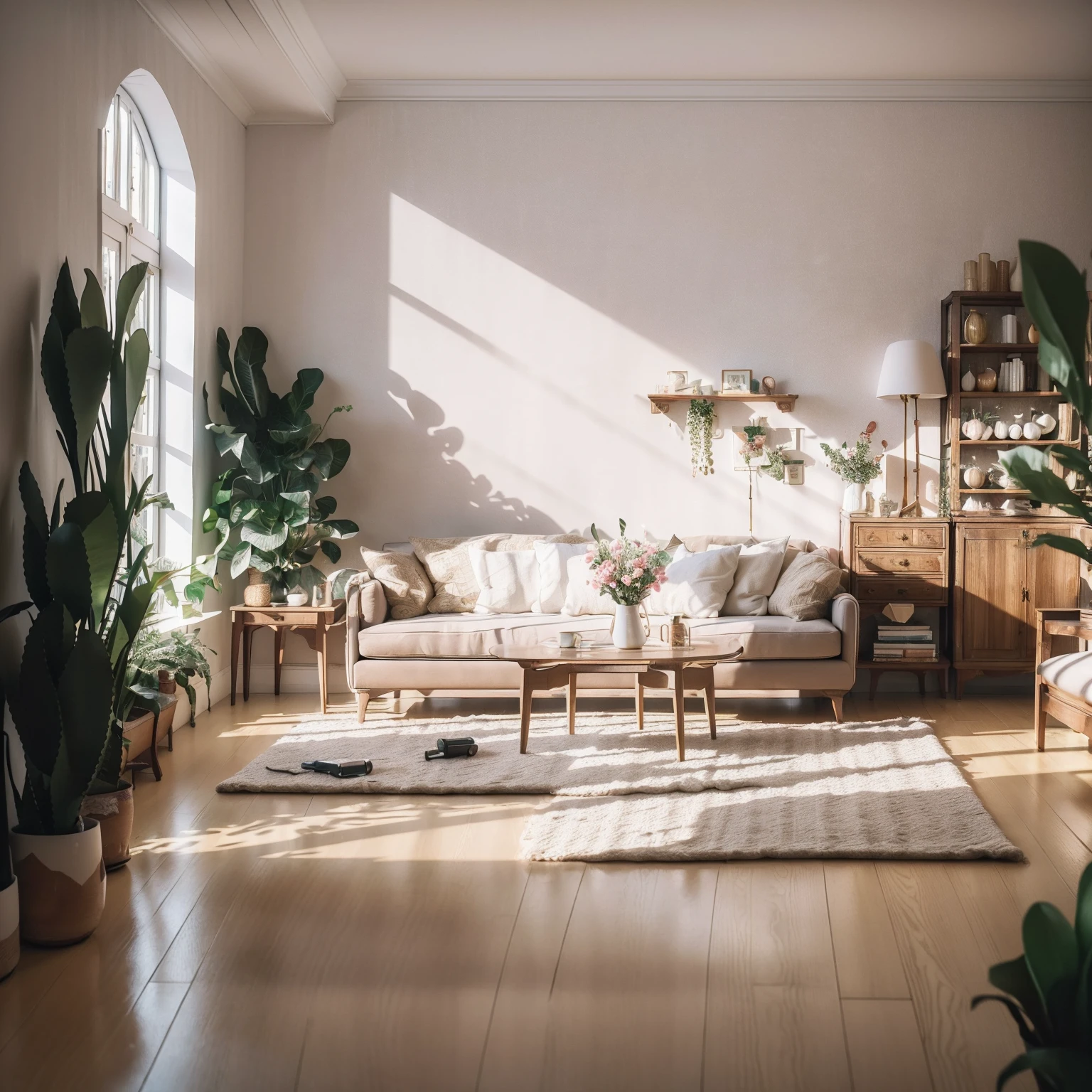 Isometric room, pure white background, best quality, ((low polygon), (hyper-realistic, uniform 8k wallpaper), (best quality), (best illustration), (best shadow), ((living room)), Chinese style, pastel tones, light curtain, carpet, wine cabinet, cotton and linen sofa, wooden furniture, soft light, plants, painting, vase, octane rendering, ray tracing, super detailed