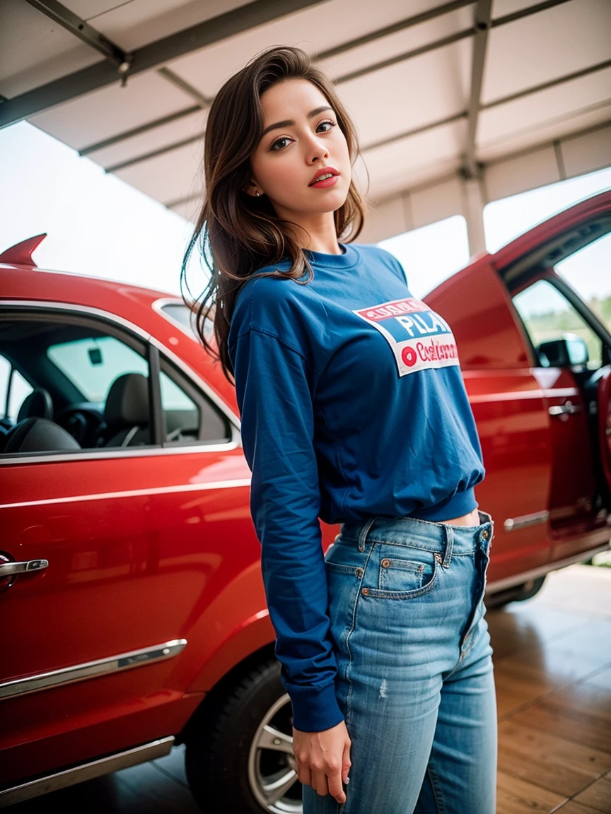 AMBER HEARD, 28 years, araffe posing in front of a small plane in a hangar, cute Chica piloto, bella delfina, Traje de piloto, tomado en 2 0 2 0, Chica piloto, imagen de perfil, deportivo, en pilotos, volando en el aire, top down angle, sudor volando, con ruletas en el techo, ella lleva ropa de calle, usando una sudadera con capucha rosa