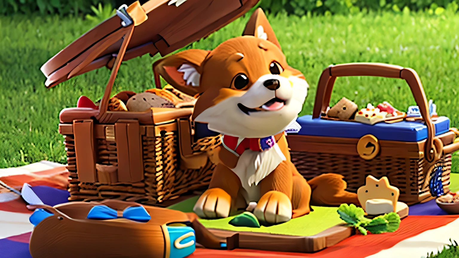  Sparky's excitement as he eagerly eyes the special doggy biscuits in the picnic basket.