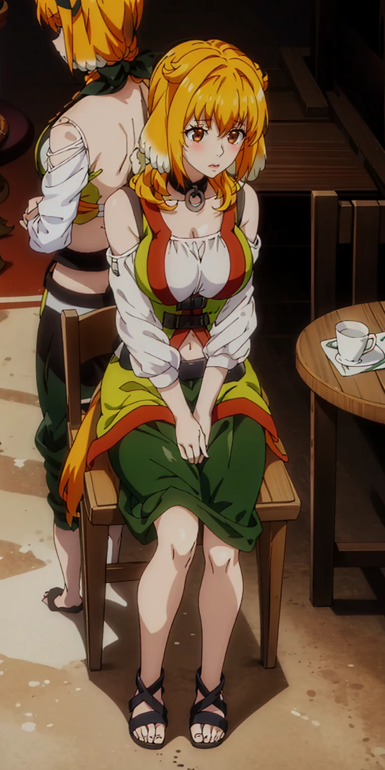 Roxxane from Isekai Meikyuu de Harem wo, full body, sitting on a chair straight