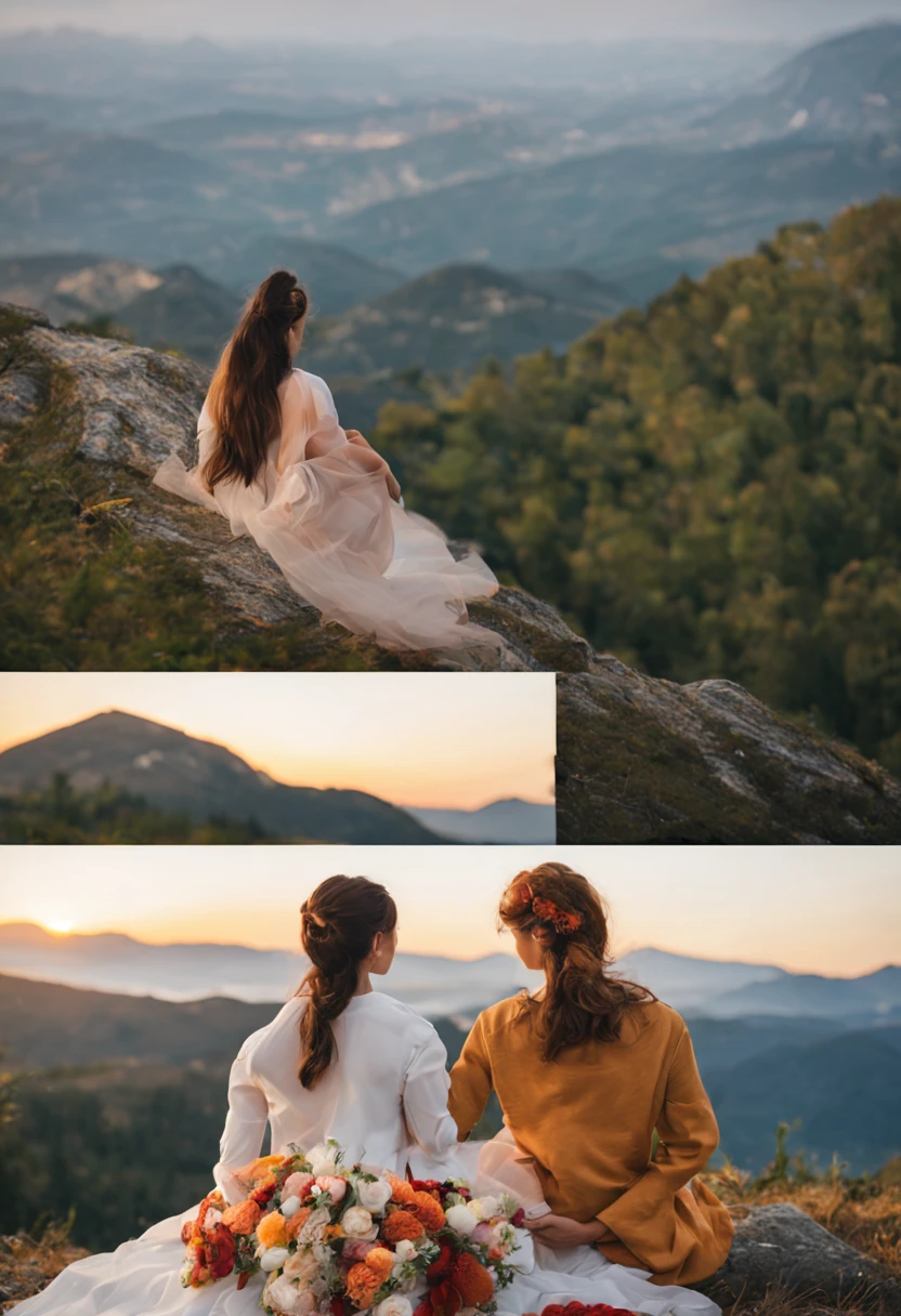 Beautiful couples sitting on the mountain romantically