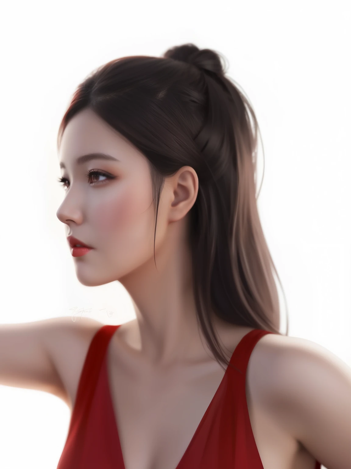 Close-up of woman in red dress holding cell phone, realistic. cheng yi, Made with Anime Painter Studio., Drawing in Anime Painter Studio, Drawn in the style of artgerm., Inspired by Sim Sa Jung, Picture of Tifa Lockhart, Digital Character Drawings, inspired by Kim Deuk-sin, digital anime illustration, digital illustration portrait, Digital Imaging