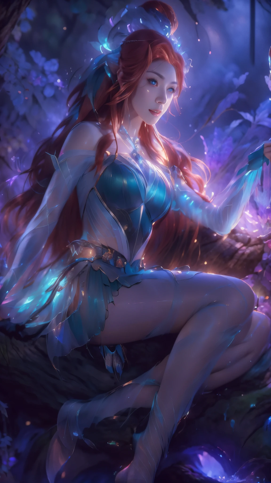 a close up of a girl red hair long sitting on a tree trunk , extremely detailed artgerm, ig model | artgerm, style artgerm, crystal maiden, artgerm detailed, artgerm lau, splash art, style of artgerm, ! dream artgerm, as seen on artgerm, artgerm style