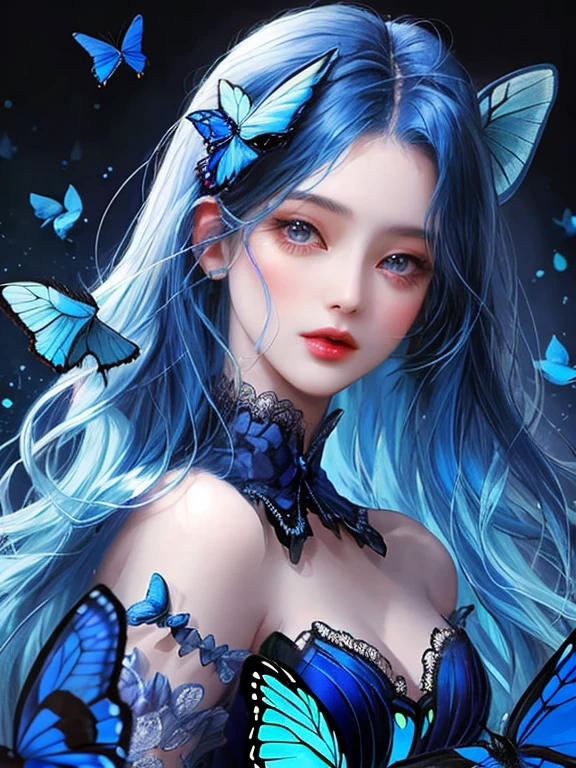 blue butterfly blue butterfly dark blue hair 