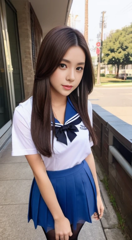 correct anatomy，（best quality，8K，32K，master piece，hyper hd：1.3），Snack street，attractive Japanese woman，（different angles，Different costumes，seven doppelganger photos：1.1），One woman，（medium breasts：1.1），perfect body，（sailor shirt,pleated skirt：1.3），super detailed face，detailed lips，fine eye，double eyelid，（moonlight：1.2）、(wearing pantyhose,realistic pantyhose)、full body shot