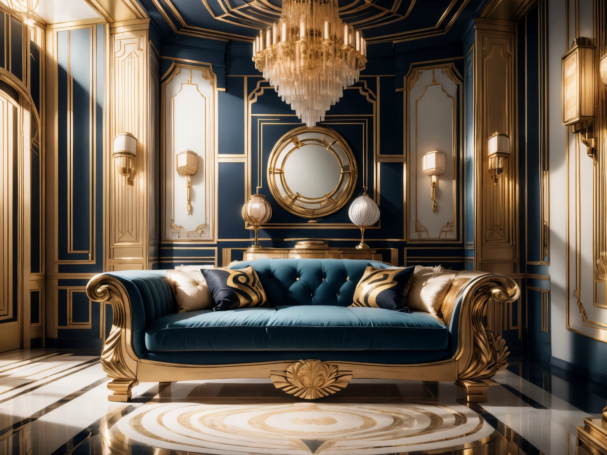 A **** girl sitting in an art deco room, (best quality, highres, ultra-detailed), (realistic),