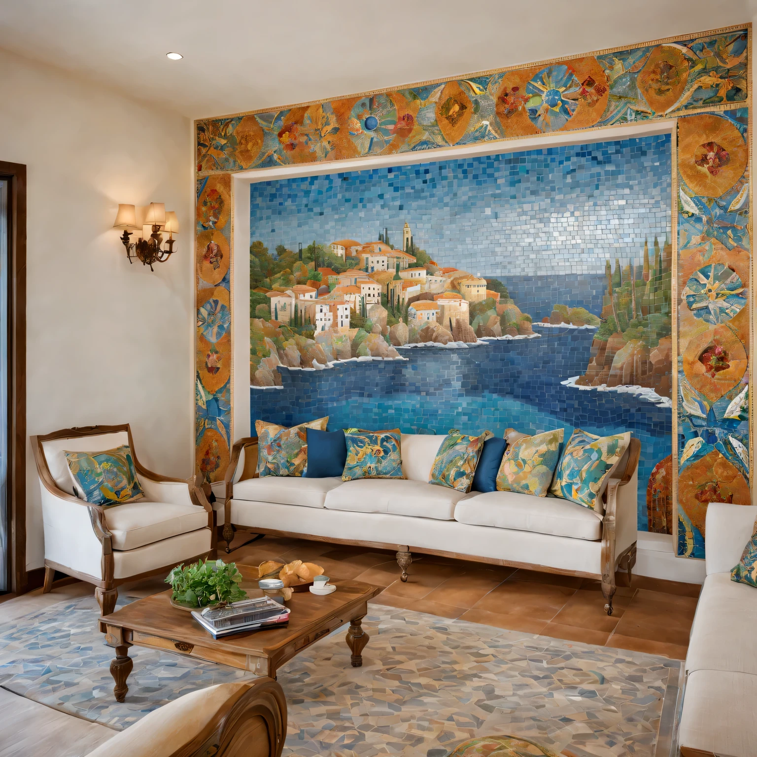 Mediterranean decorative style living room mosaic mural