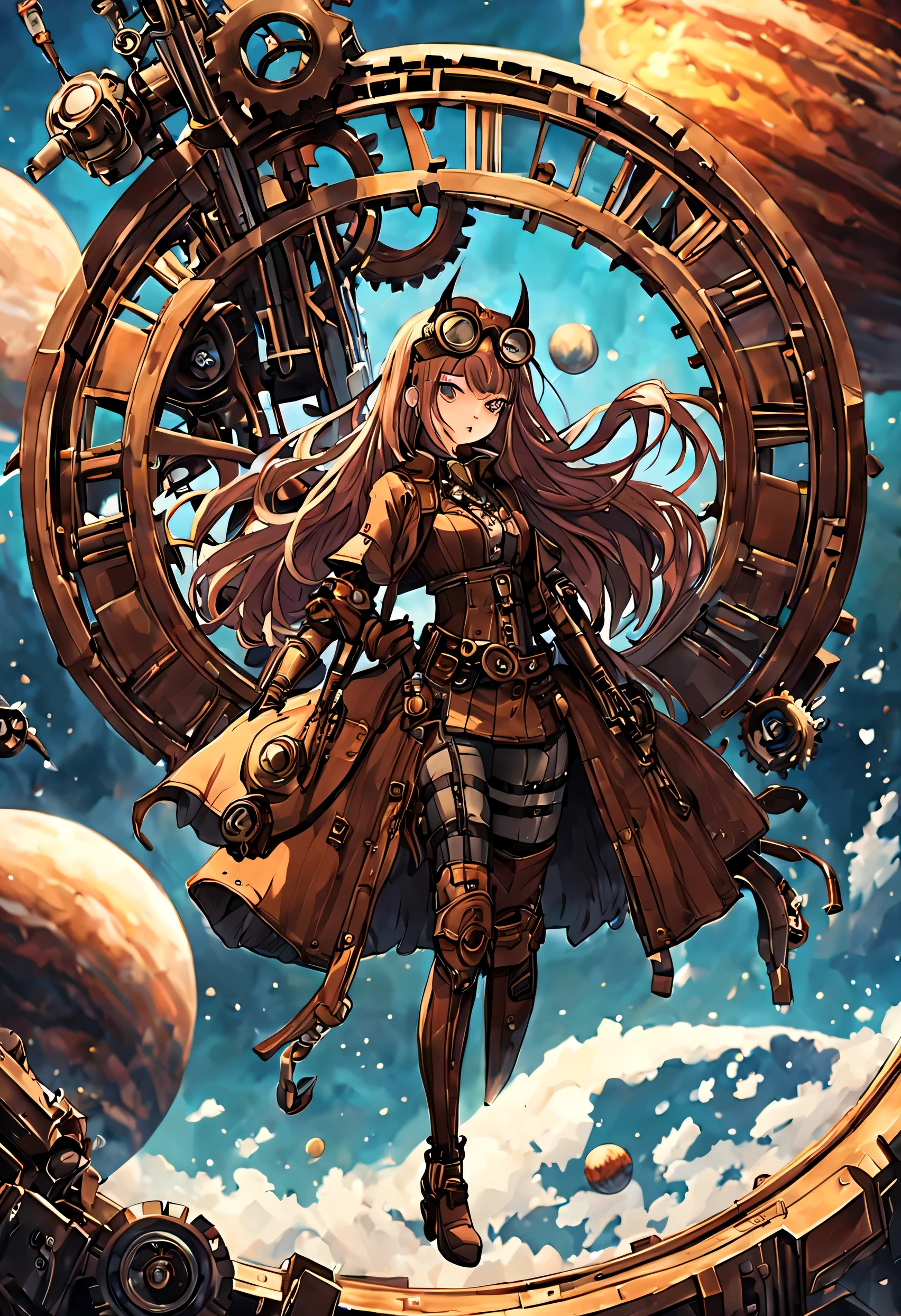 kosmos、steampunc、brown, rusty, Lonely Floating Machine Planet、gear wheel、A planet made of machines, linda garota morcego estilo batgirl