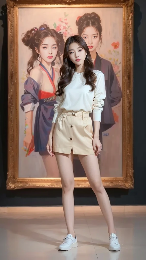 a woman in a short dress posing in front of a painting, gorgeous young korean woman, wearing an elegant dress, beautiful young korean woman, sexy dress, beautiful south korean woman, yanjun chengt, jaeyeon nam, korean women's fashion model, elegant dress, hwang se - on, pink dress, korean artist, wearing a pink dress, cute korean actress