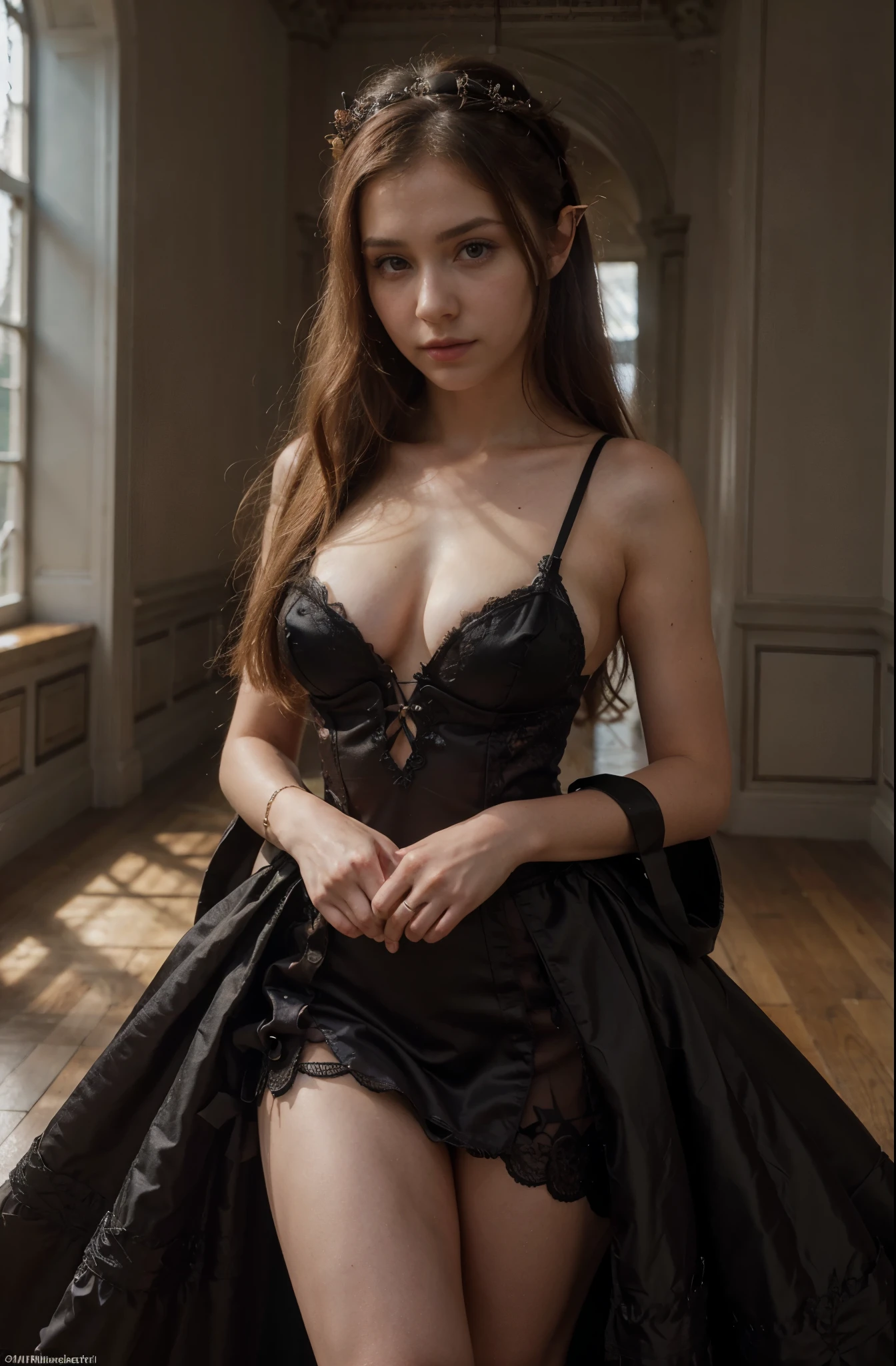 Realistic, (masterpiece:1.4, best quality), (intricate details), unity 8k wallpaper, ultra detailed, cosplay dress as princess zelda from legend of zelda nintendo, beautiful and aesthetic, 1girl, detailed, solo, Victorian mansion sexy young woman, realistic , beautiful succubus, ((derevschikova)), beautiful alluring , perfect nose, ultra beautiful, with her long, perfect beautiful, realistic , epic beautiful, 8k, fuji xt3, not cropped, 
