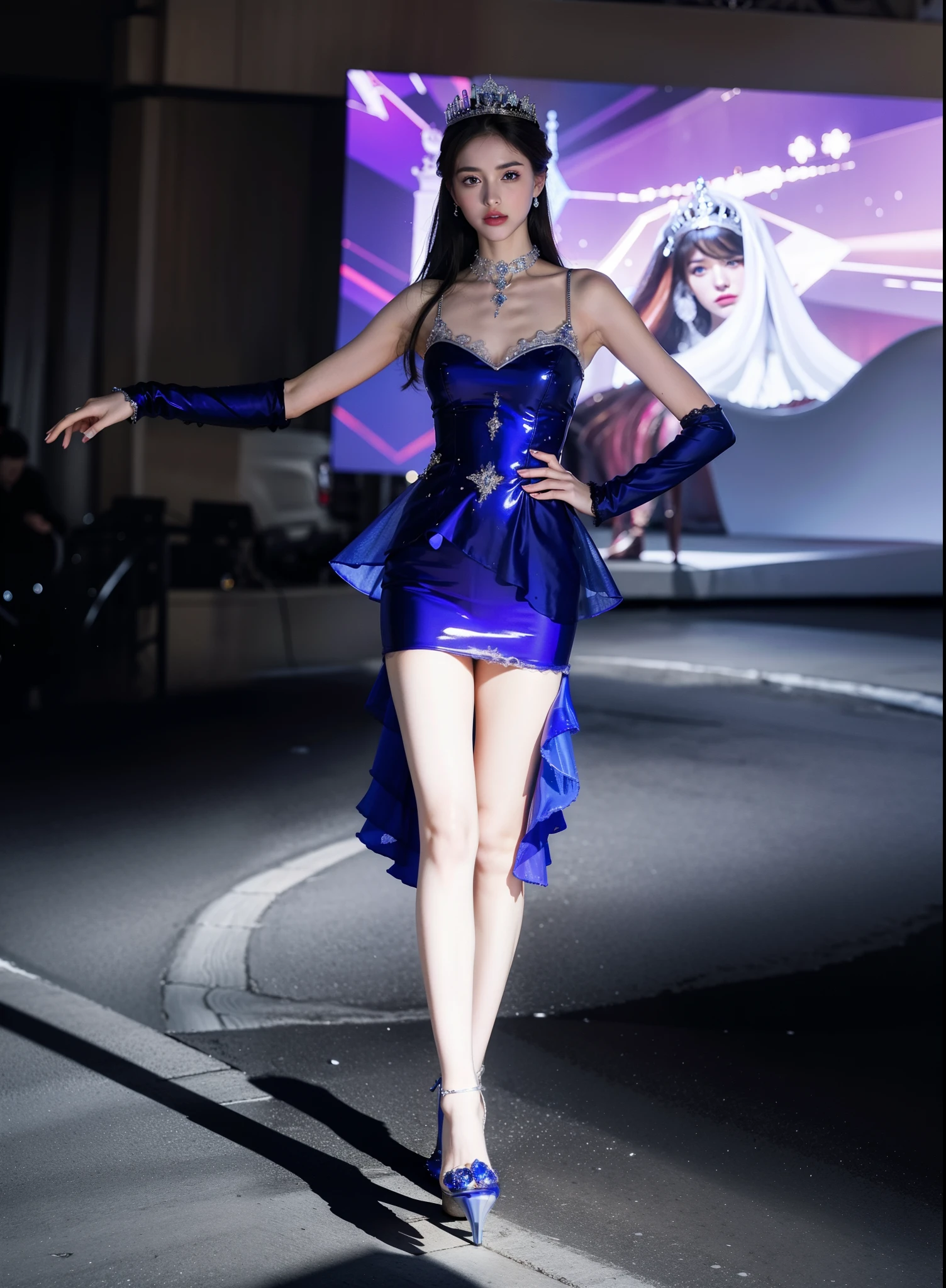 Royal sister,exquisite eyes,Detailed facial expressions body,tall figure,number,Leg length,4K,HD,,White translucent lace,Fair and plump figure,pretty face,Little cherry mouth,beautiful and delicious(3D royal sister),exquisite dress,Wear crystal heels,silver breastplate,Gorgeous crystal gems,Gem and jewelry crown,The colors of the picture are very vibrant,Gorgeous ice and snow princess,