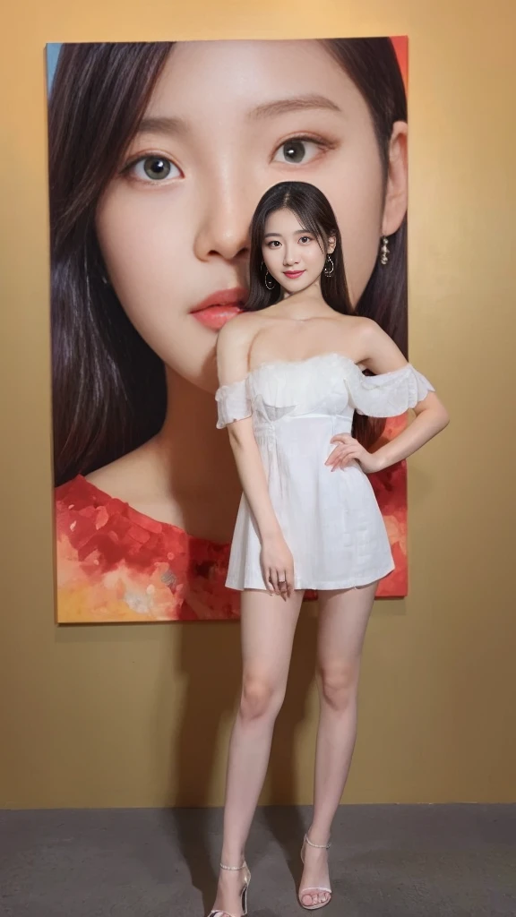 a woman in a short dress posing in front of a painting, gorgeous young korean woman, wearing an elegant dress, beautiful young korean woman, sexy dress, beautiful south korean woman, yanjun chengt, jaeyeon nam, korean women's fashion model, elegant dress, hwang se - on, pink dress, korean artist, wearing a pink dress, cute korean actress