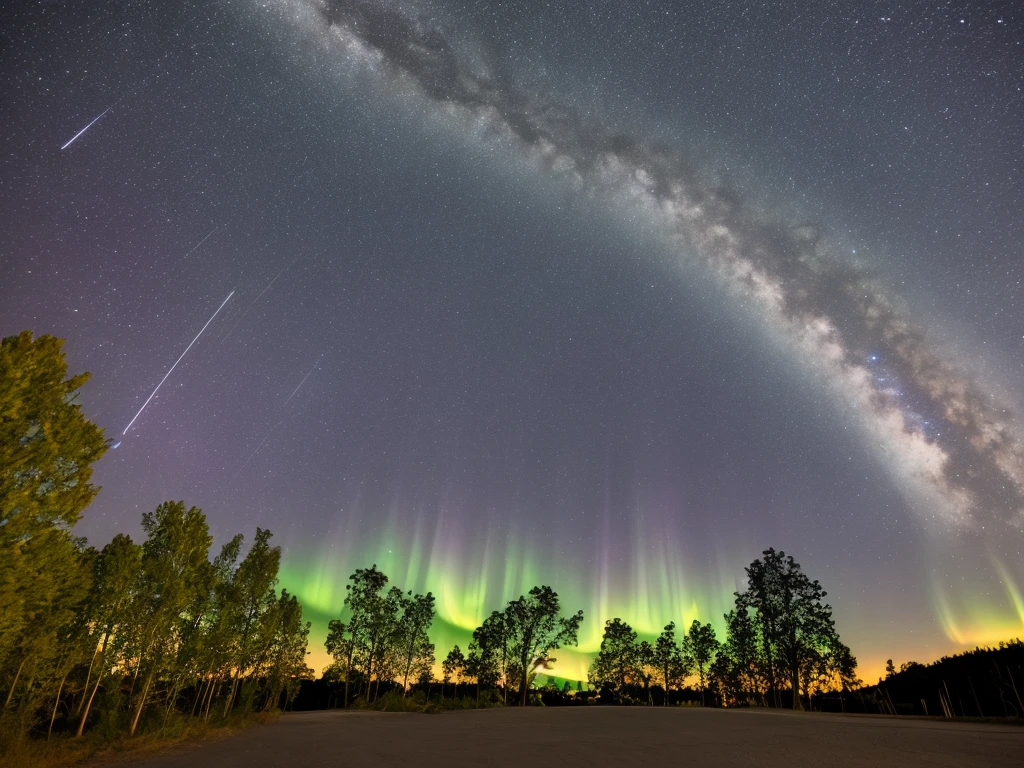 starfall, Milky Way,aurora、shooting star,universe,planet