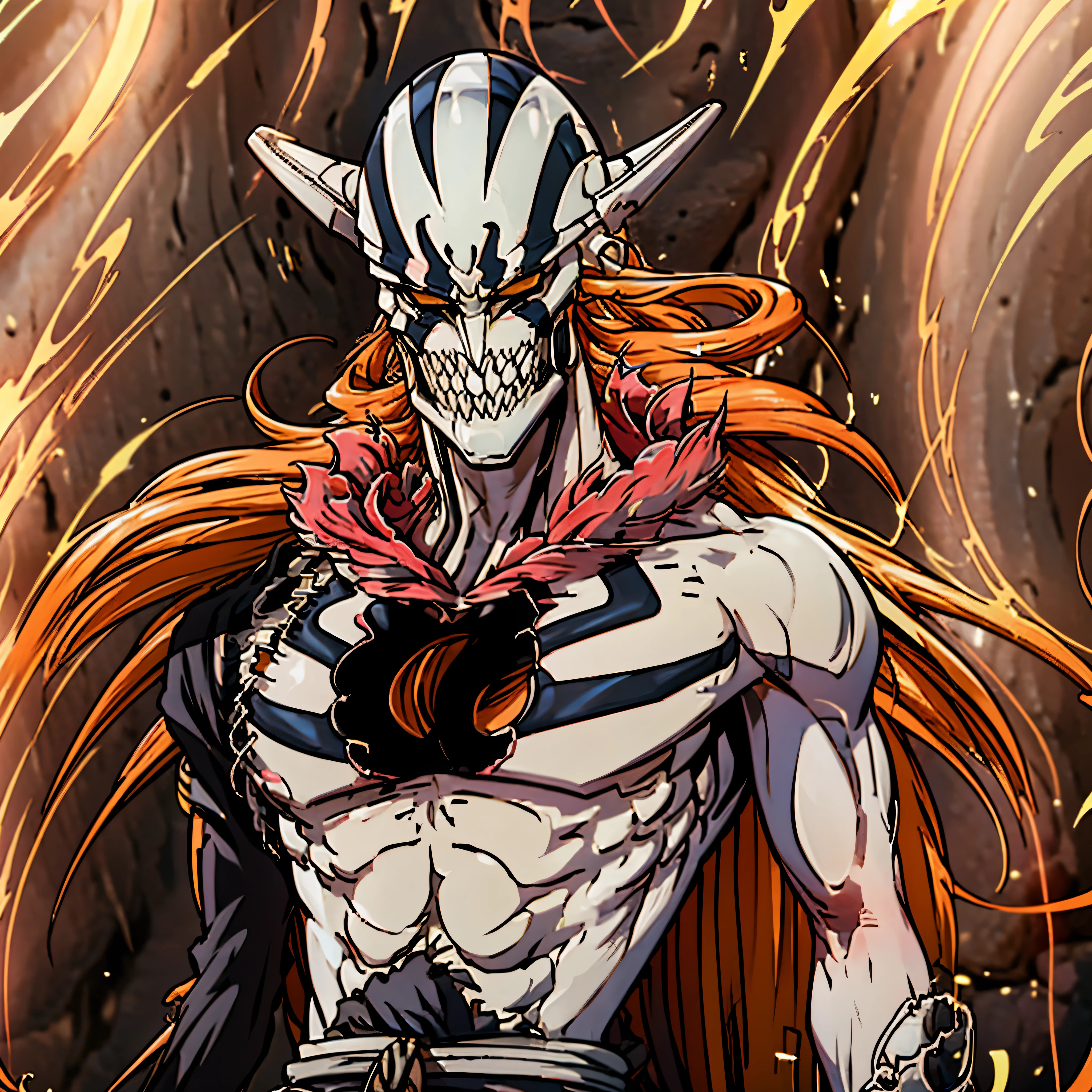 Character ((Male)) , Orange Hair Ichigo Bleach style , One (( Samurai)) , Black Eyes , (( CUTE )) , Only One Character , (( Focus on a Character )) , Digital Anime combat Pose, Powerful , Beautiful Man , large black Sword,multidimensional geometric wall PORTRAIT, arte, Chibi, Yang08k, lindo, Colouring, Primary works, qualidade superior, melhor qualidade, Arte Oficial, Beautiful and Aesthetic, varied multi etc. --v 6 --s 1000 --c 20 --q 20 --chaos 100