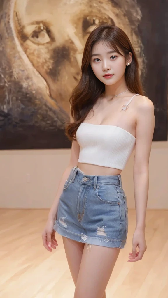 a woman in a short dress posing in front of a painting, gorgeous young korean woman, wearing an elegant dress, beautiful young korean woman, sexy dress, beautiful south korean woman, yanjun chengt, jaeyeon nam, korean women's fashion model, elegant dress, hwang se - on, pink dress, korean artist, wearing a pink dress, cute korean actress
