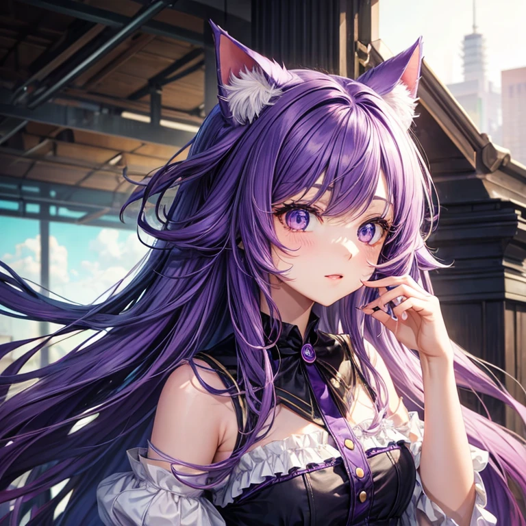 cute　long　purple hair　odd eye　girl　Cat ear　beautiful