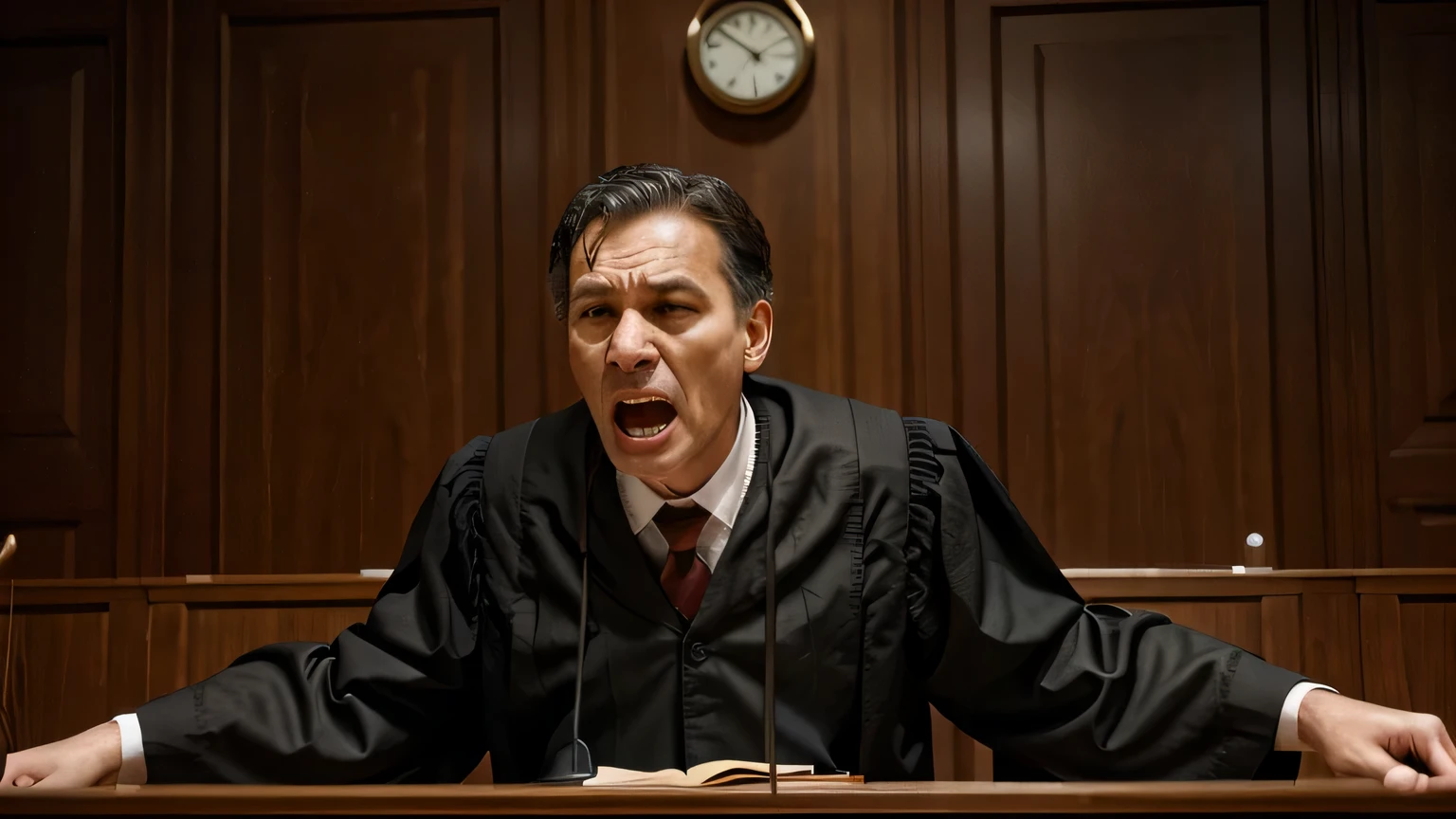 a very scared tribunal judge man screaming