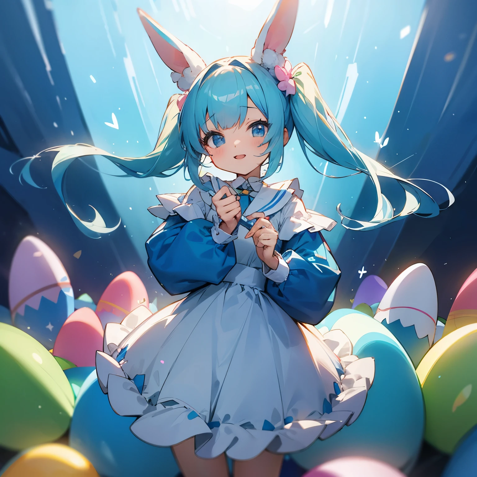 Egg Easter Long twintail girl Light blue hair Rabbit
