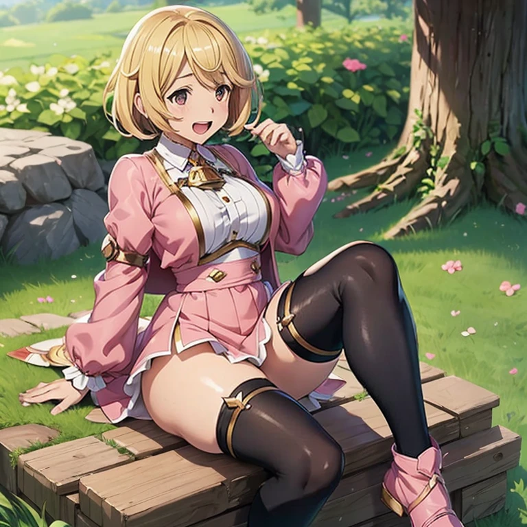 granblue fantasy,Grabble,djeeta,djeetaちゃん,mesugaki,Official Images,Official illustration,black knee high socks,pink clothes,thighs thighs thighs,djeeta,laughter,blonde,むちむちthighs thighs thighs