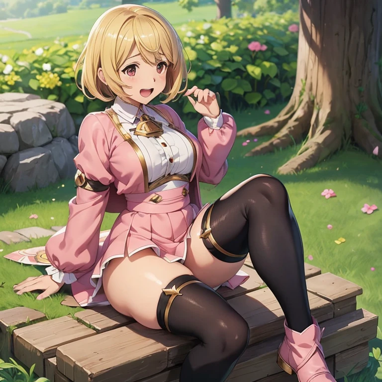 granblue fantasy,Grabble,djeeta,djeetaちゃん,mesugaki,Official Images,Official illustration,black knee high socks,pink clothes,thighs thighs thighs,djeeta,laughter,blonde,むちむちthighs thighs thighs