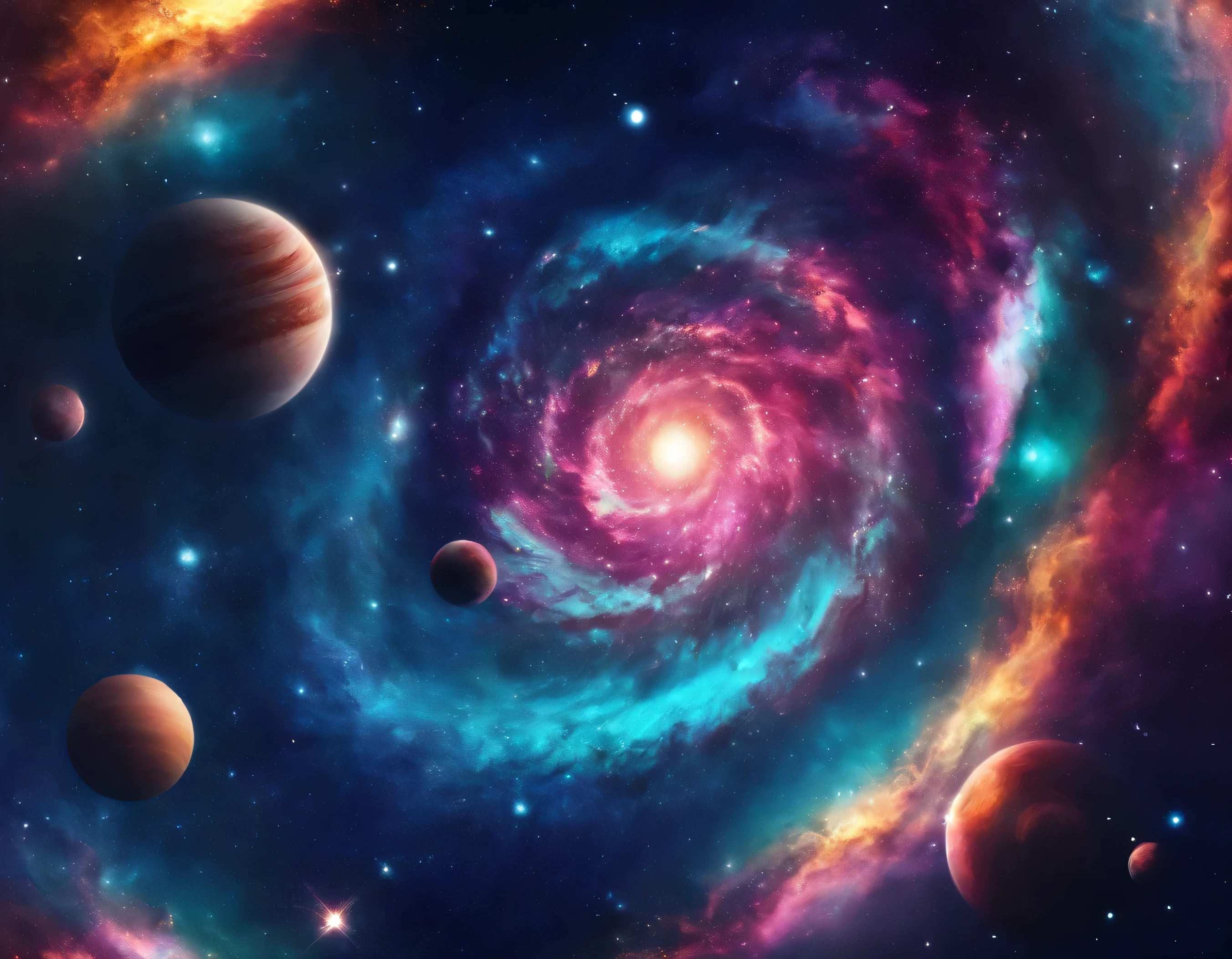 (outer space),Science fiction,masterpiece,top quality,Digital space,Whirlpool Nebula,Add creative poster text(Innovation never ends),Art,Milky Way,planet,Decorative painting