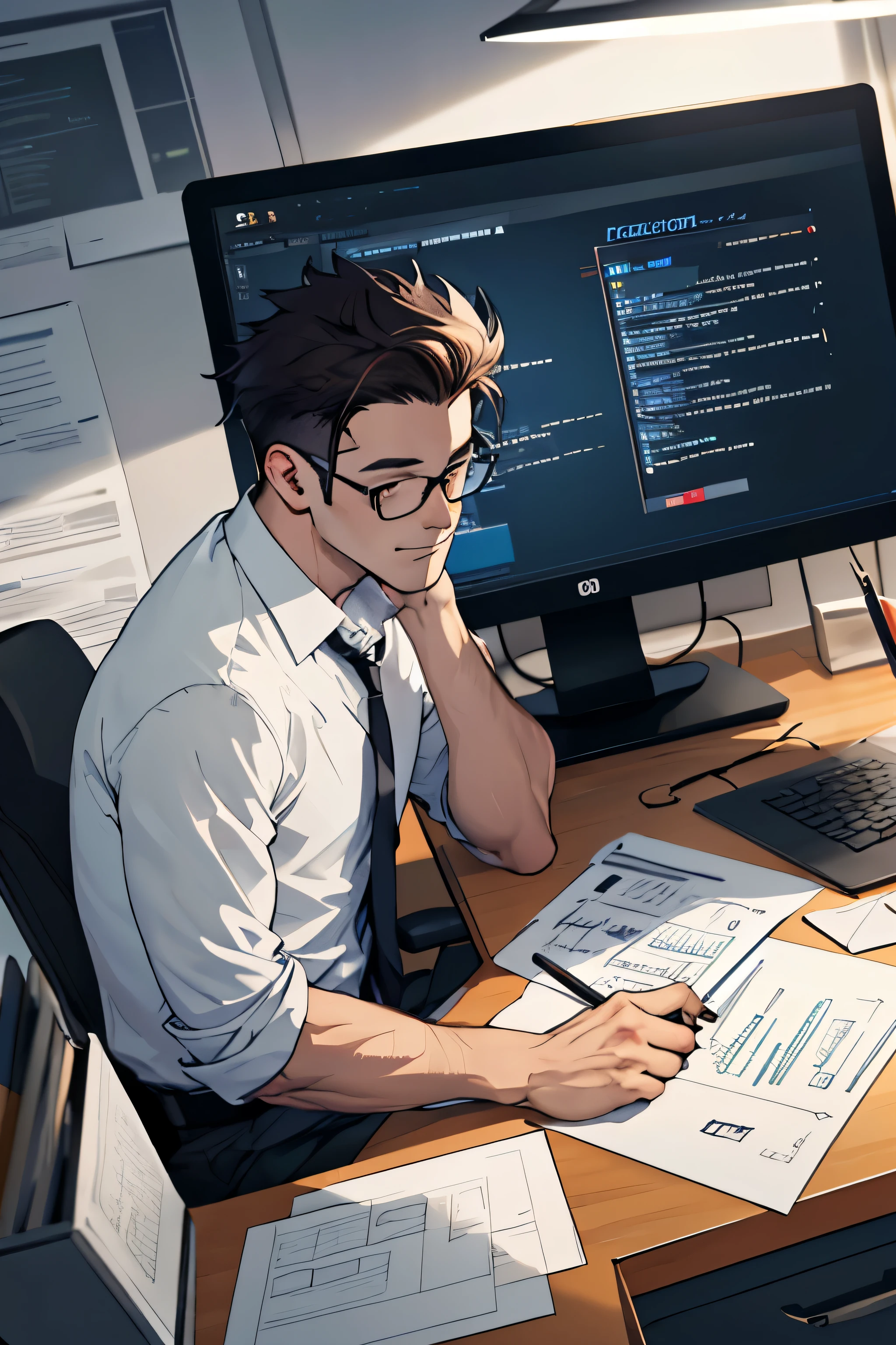 I draw a person in his office hacking the Wi-Fi network