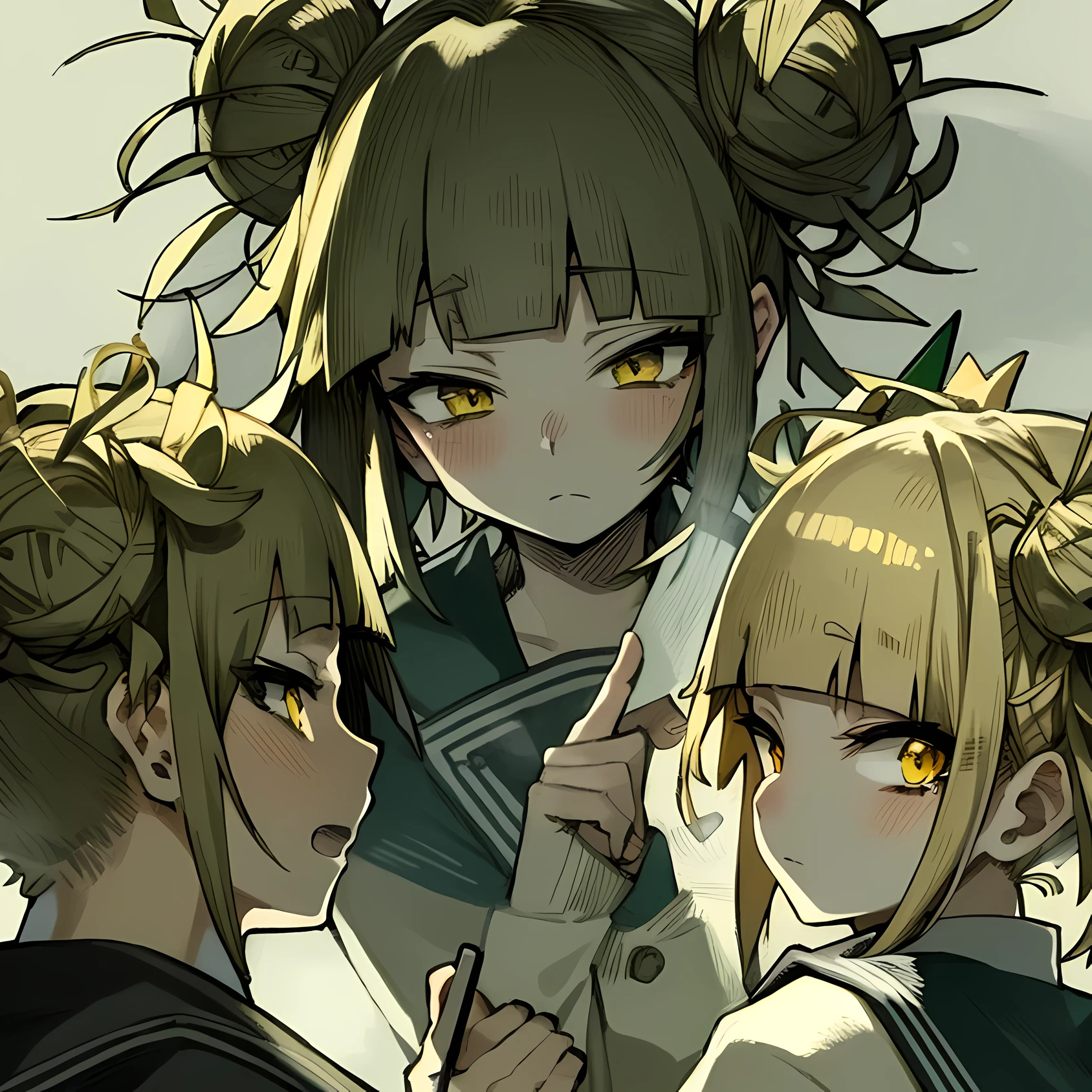 masterpiece、top-quality、soio、A detailed face、Himiko Toga、yellow eyes、high detal、Random environment、Random Poses、Sad, Anime style