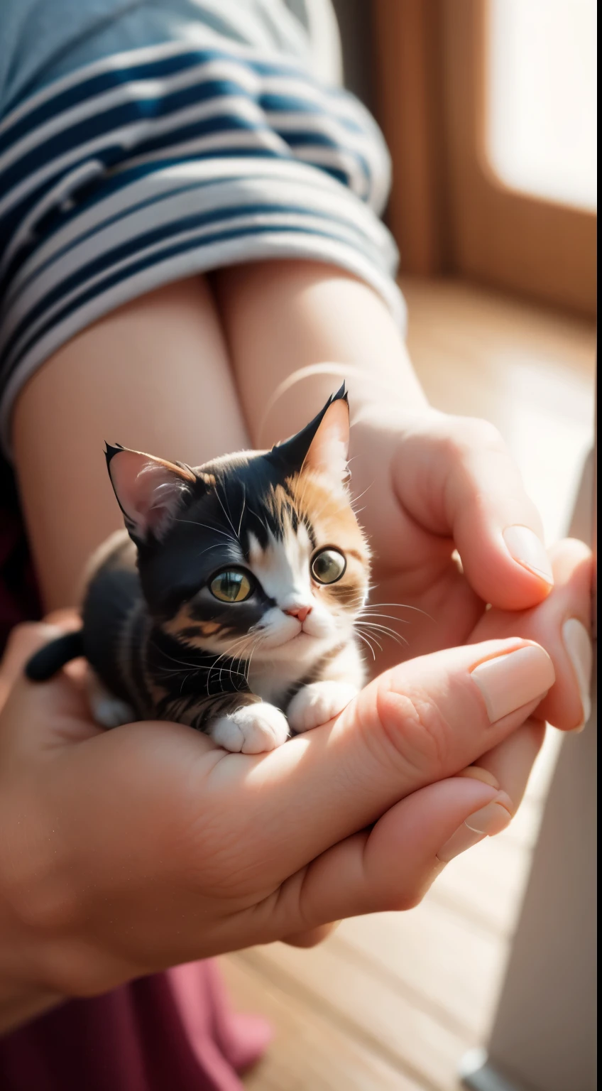 little cute cat in human hand, mini cat, Small cat