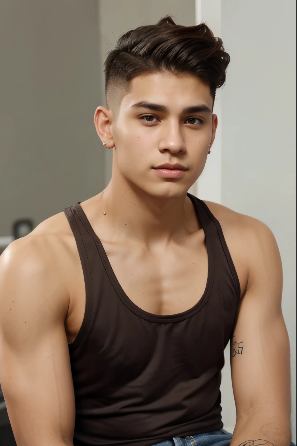 18-year-old boy, latino, mexicano colombiano, venezolano, indigena, Bragas blancas envueltas, Medias de futbol blancas, sat on the floor, legs are open, sudar,desnudez,Abs, Cara hermosa, piel suave y tersa , rough breath, Torogao, rubor en la nariz, rubor facial completo, cabello negro, Detalles altos, piel texturizada, alta calidad, La mejor calidad, A high resolution, hiper HD, obra maestra, , adolescente, adolescente, joven, infant, muchacho, . Pies perfectos, inocente, younger, cuerpo perfecto, infant, childish face, bulto grande, chico de secundaria, babyface, macho latino, muy joven