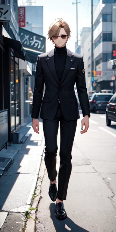 ((best quality)), ((masterpiece)), (detailed),full body anime picture of a male organization spy , black outfit ,  1 person
