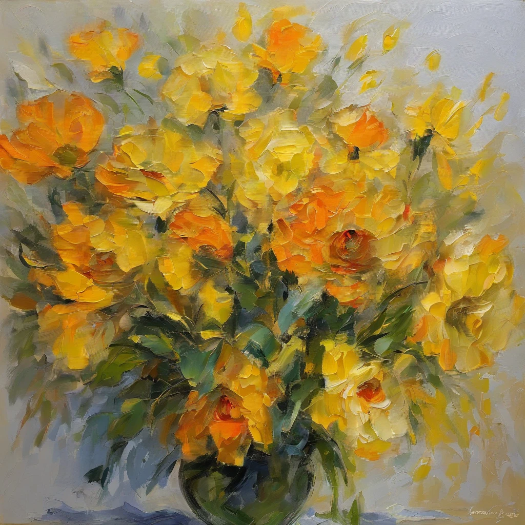 there is a bouquet of yellow bouquet, yellow, close view, Moneyen flowers, yellow たくさん、flowers, niceな,, yellow、bouquet, flowers, orange flowers,with yellow flowers around it, Money flowers, yellow orange, flowers!!!!, Happy!!、beautiful、nice、Money、light