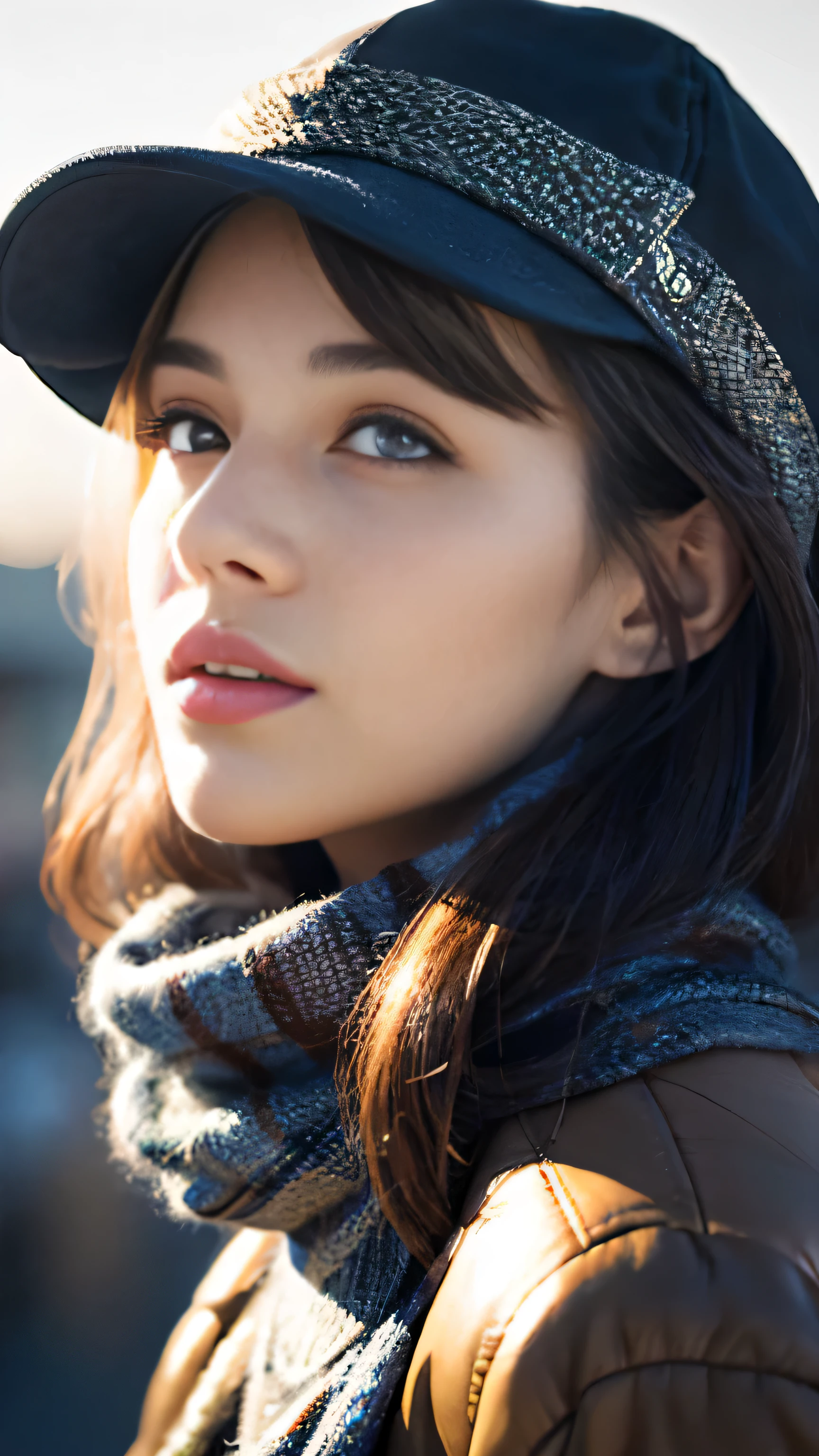 arafed woman with long hair wearing a hat and scarf, realistic digital art 4 k, realistic digital art 4k, soft portrait shot 8 k, photorealistic artstyle, photorealistic beautiful face, cinematic realistic portrait, beautiful digital artwork, realistic beautiful face, realistic artstyle, 3 d render character art 8 k, beautiful realistic face, amazing photorealistic graphics