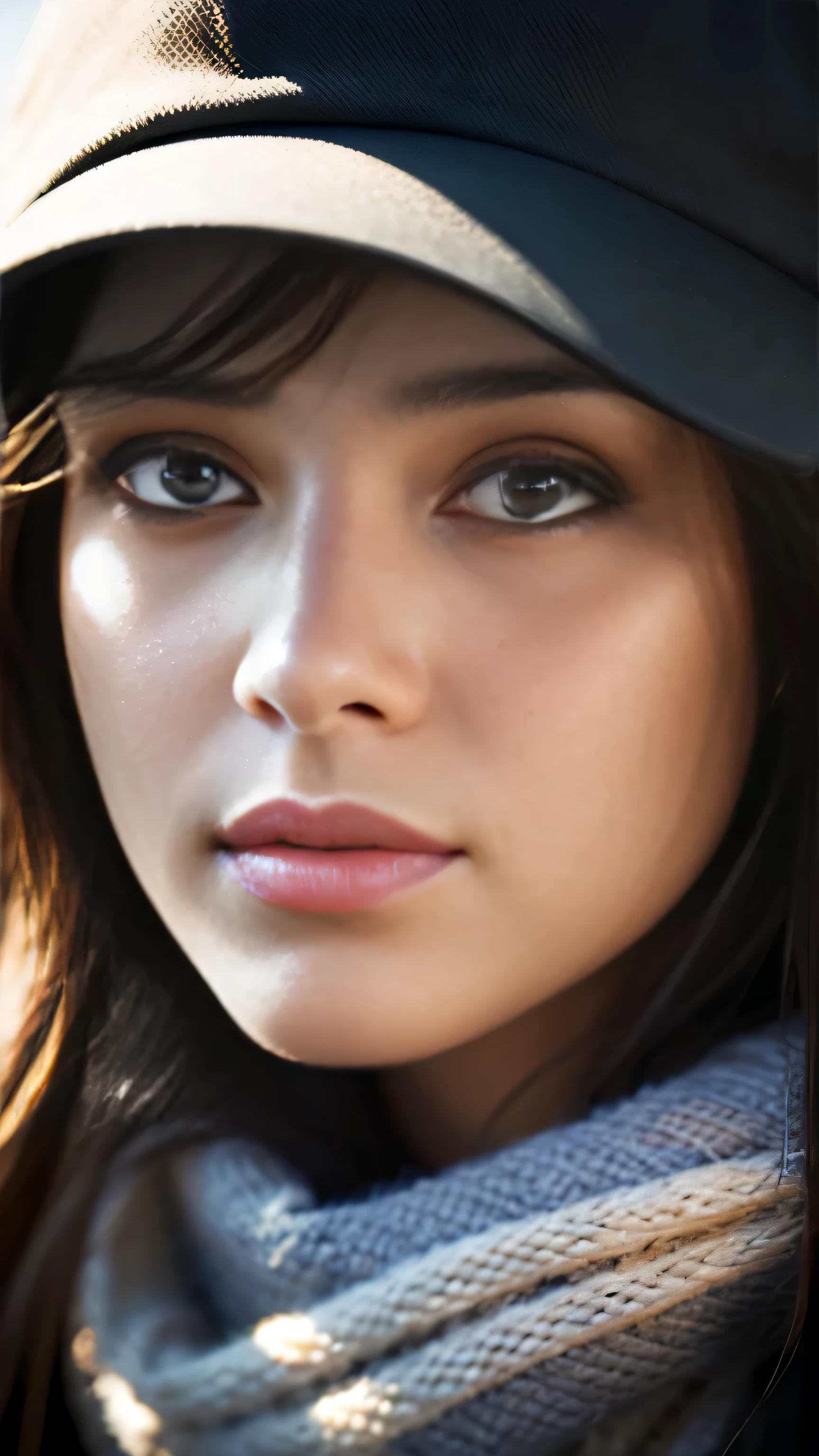 arafed woman with long hair wearing a hat and scarf, realistic digital art 4 k, realistic digital art 4k, soft portrait shot 8 k, photorealistic artstyle, photorealistic beautiful face, cinematic realistic portrait, beautiful digital artwork, realistic beautiful face, realistic artstyle, 3 d render character art 8 k, beautiful realistic face, amazing photorealistic graphics