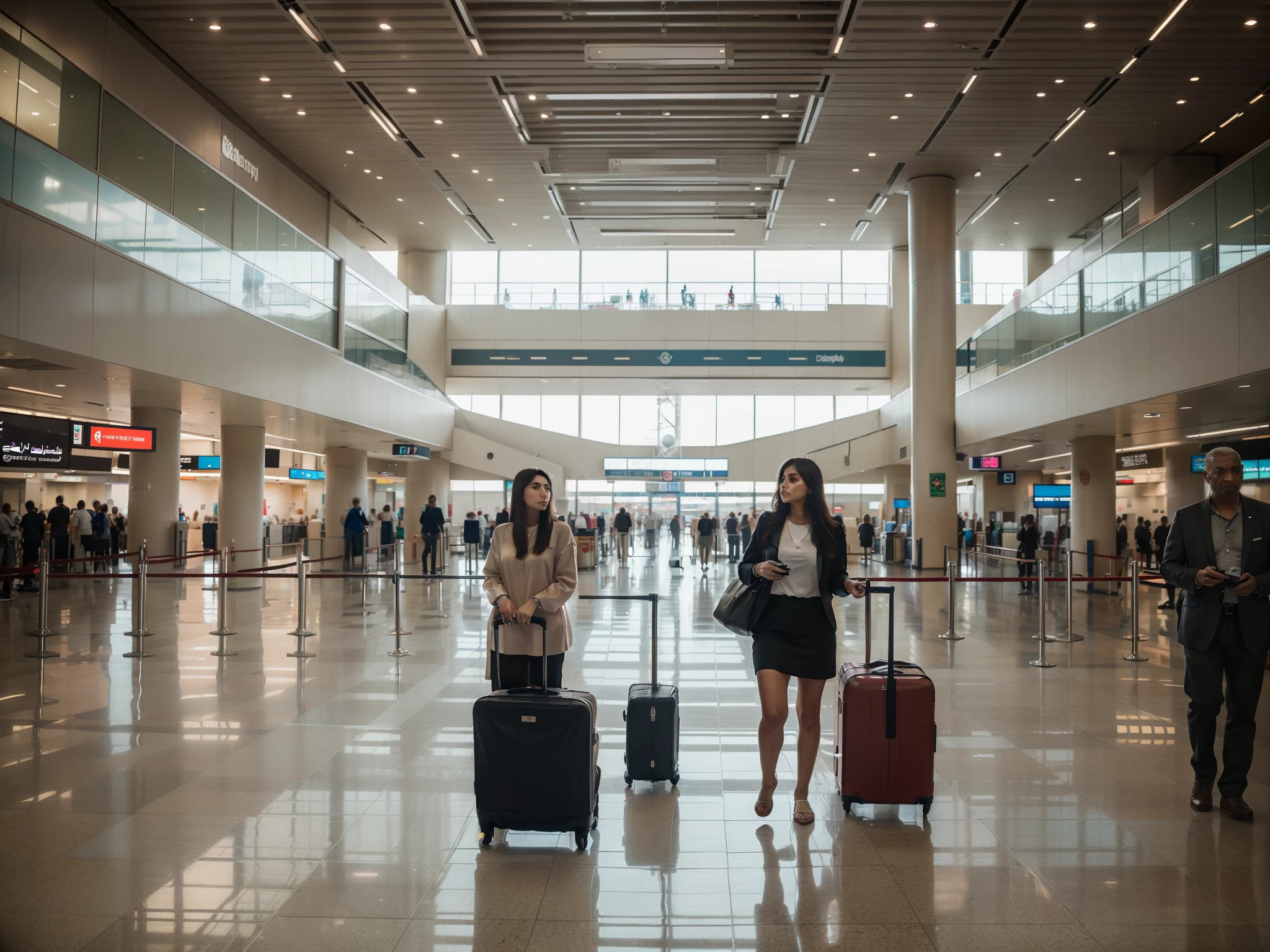 a photography indoor, airport of Dubai, people, 8k, highly detailed, 80 mm.