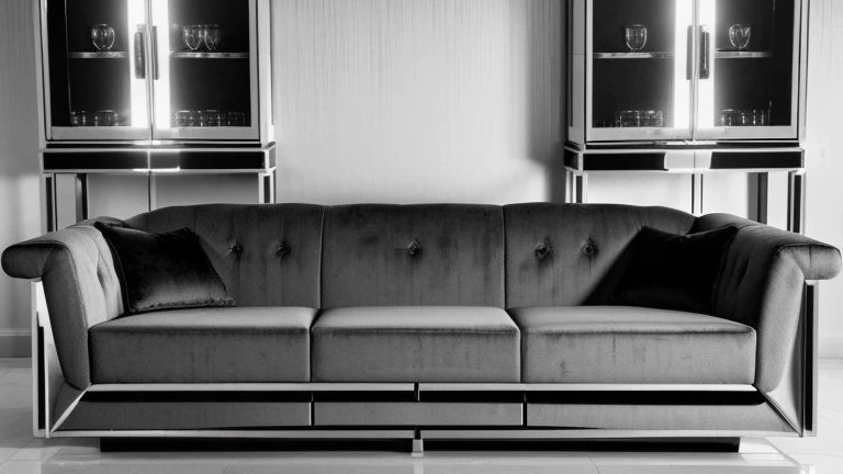RAW photo in sequence, an image of an art deco environment, ((visible art deco furniture details, cabinet, mesa, sofa, luzes naturais, contraste alto, HDR, foto realista, foto profissional, Interaction with the viewer, estilo visual atraente, fotorrealista, elegante, materiais nobres, detalhes finos, luces reflejadas, 4k UHD, alta qualidade, art deco effects, Leica Q2 Monochrom)

In this sequence of raw photos, an image of an Art