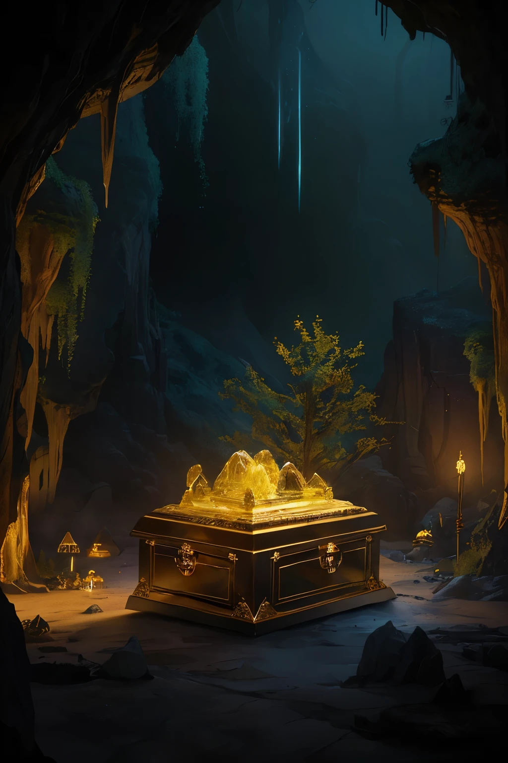 In the heart of a fantastical underground cave, the remnants of an alien civilization lay hidden, their mysterious tombs untouched by time. Among these ancient ruins, a metal coffin gleamed ominously, its secrets guarded by the eerie silence that hung heavy in the air. Dark, unknown cosmic energy hummed through the cavern, the source of the alien magic power that fueled the treasures within.
Glowing gold coins nestled among the relics, their surfaces reflecting the ethereal glow of the alien magic. Terracotta warriors stood sentinel, their ceramic faces etched with intricate details, a testament to the advanced technology of their creat